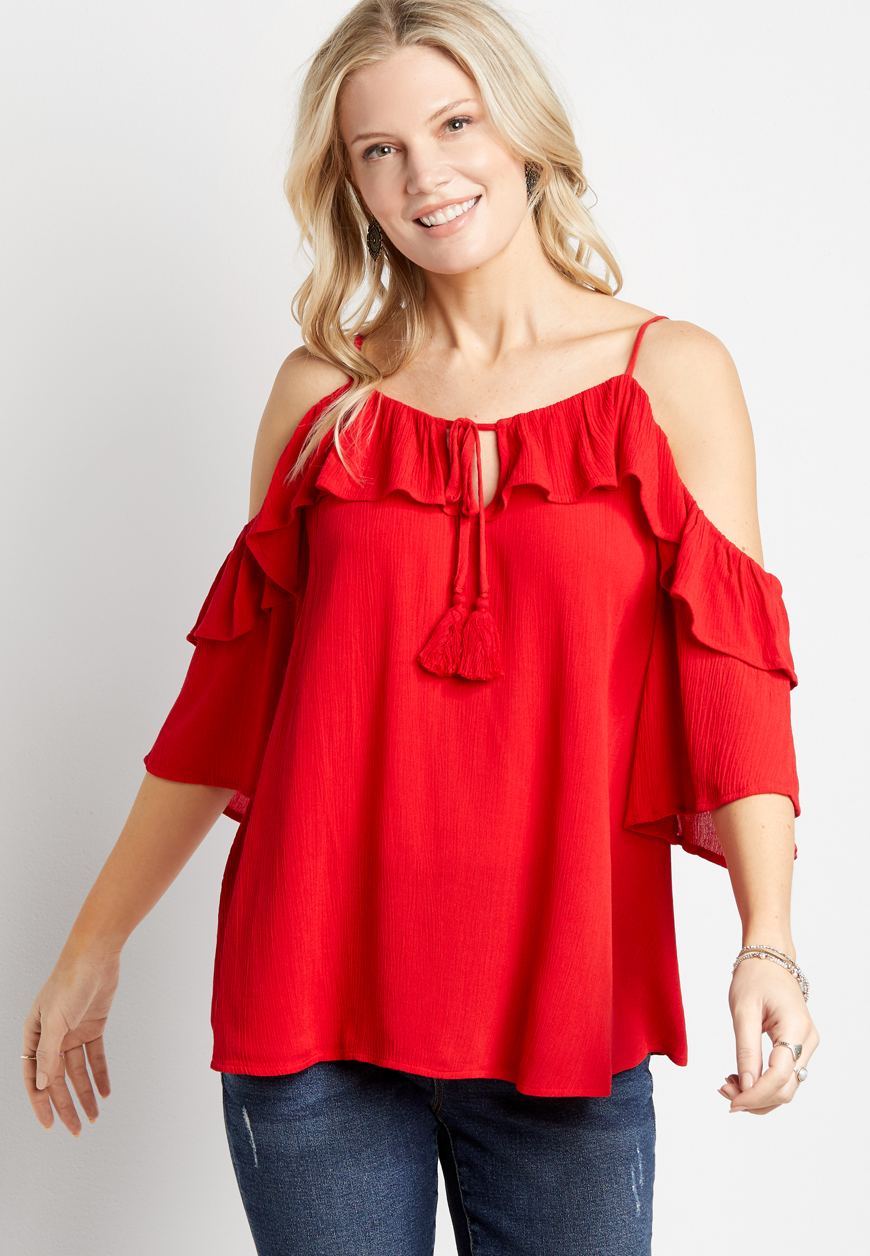 COLD-SHOULDER OVERLAY TOP