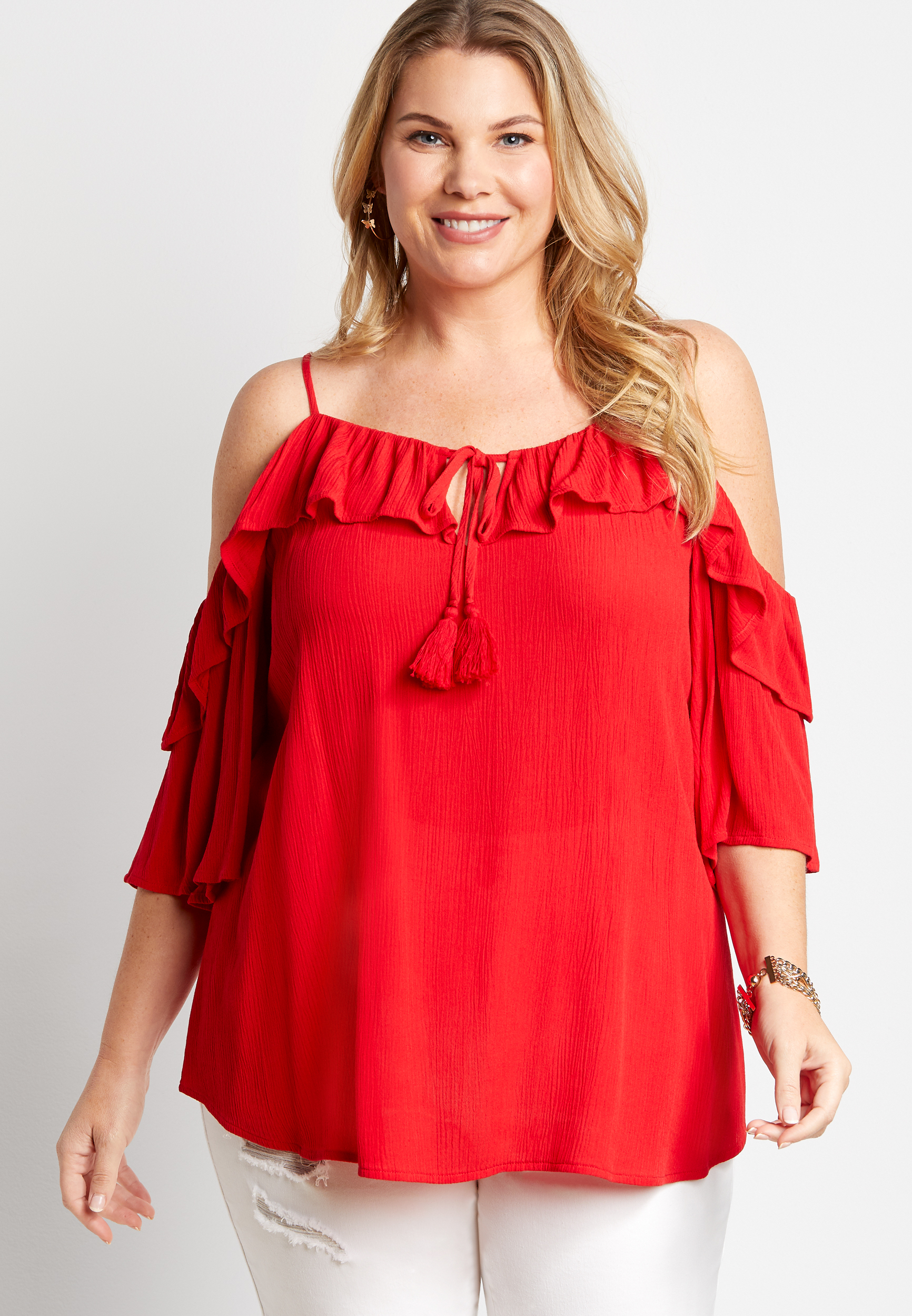 Red off the shoulder plus store size top