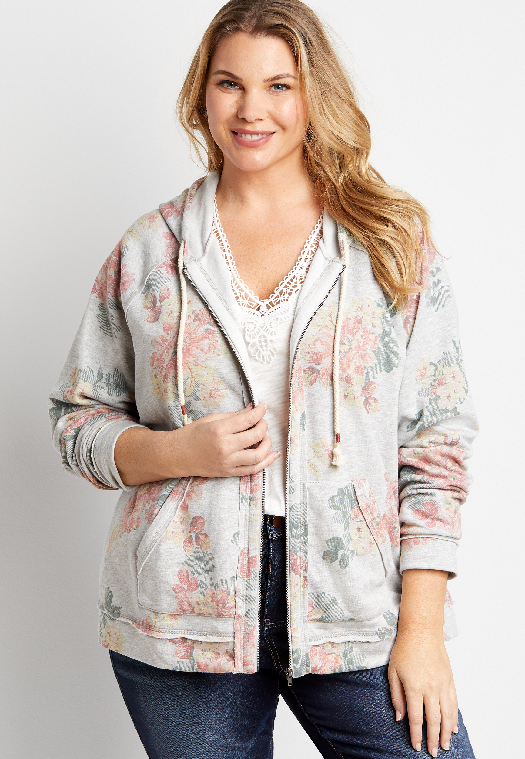 Plus Floral Text Limited Floral Print Hoodie