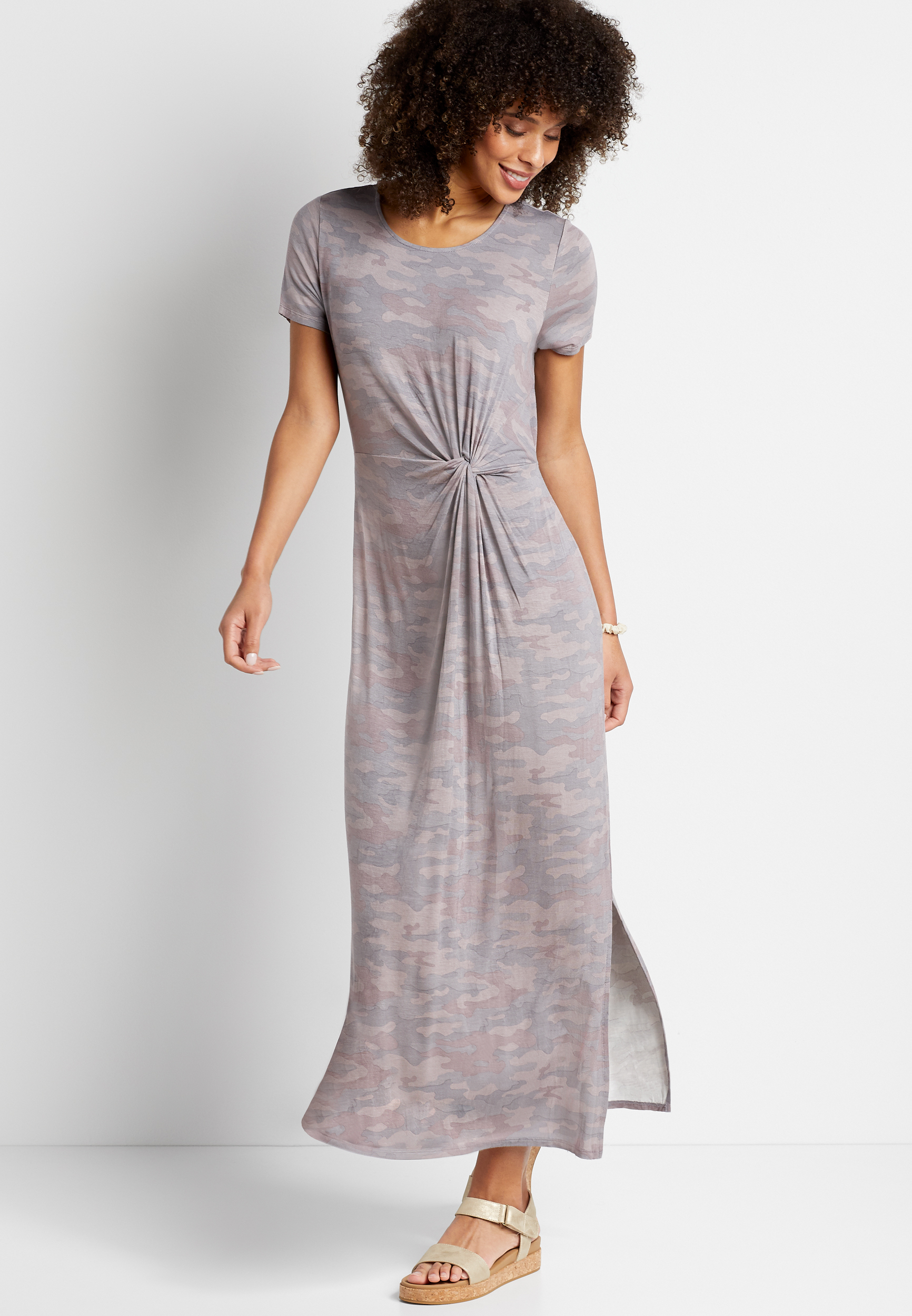 24 7 Camo Knot Front Maxi Dress