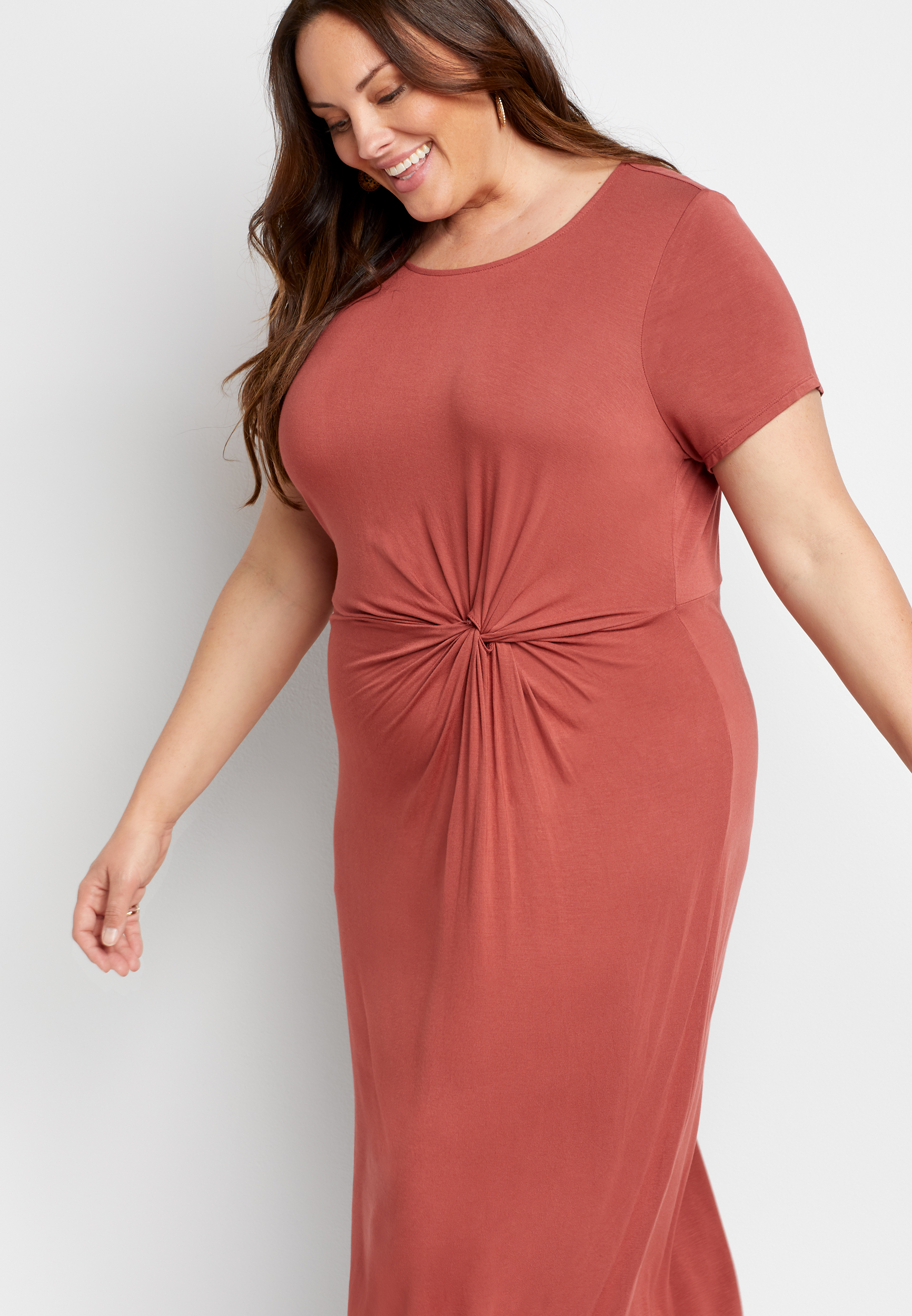 7 Pink Knot Front Maxi Dress | maurices