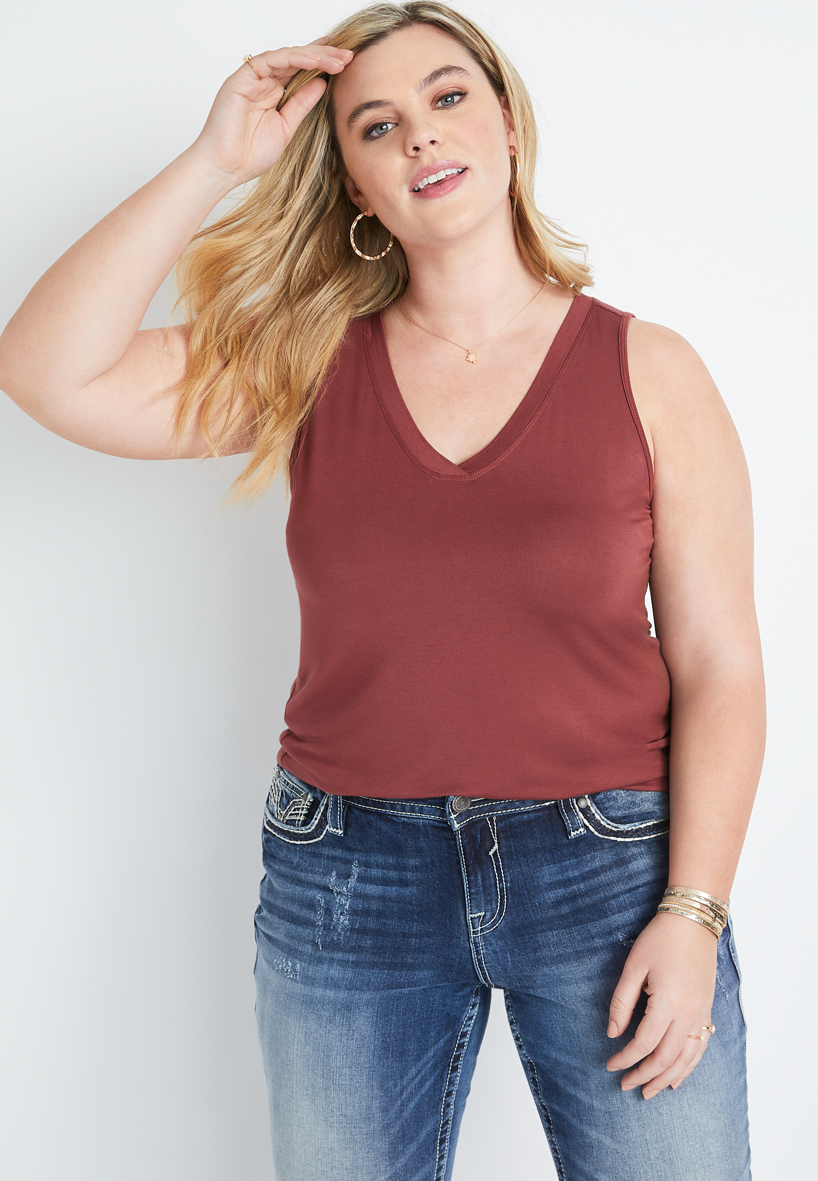 Plus Size 24/7 Red V-Neck Tank Top 