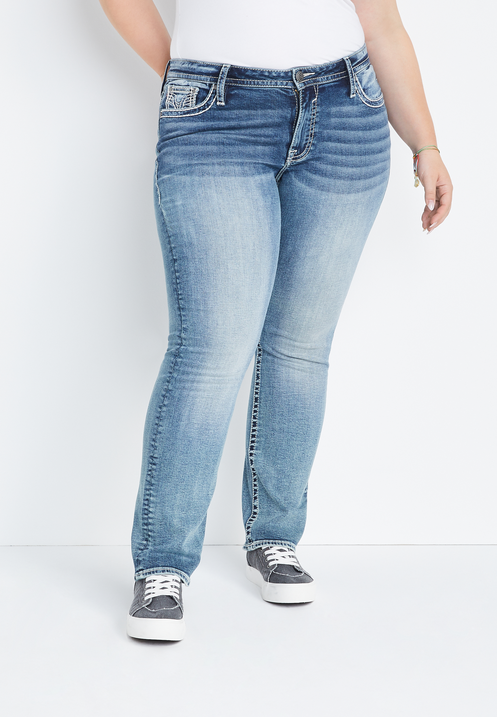 Plus Size Vigoss® Slim Boot Mid Rise Flap Pocket Jean | Maurices