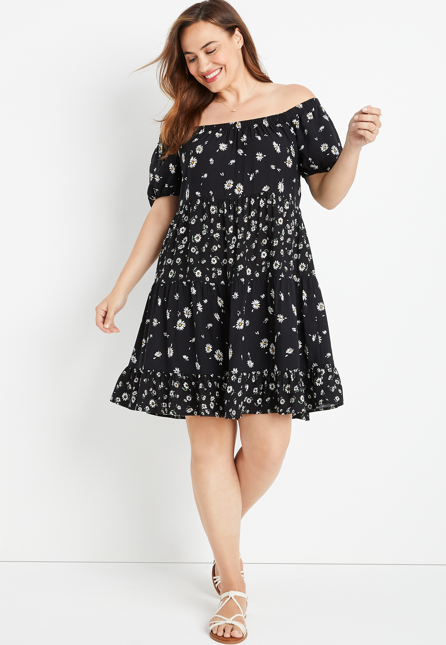 Plus Black Off the Shoulder Babydoll Dress | maurices