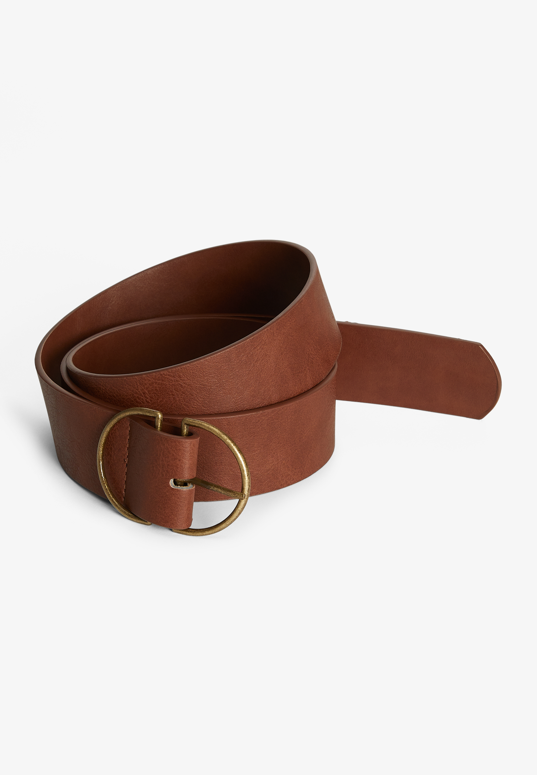 ByTheR Solid Brown Premium Whole Leather Double Ring Buckle Vintage Fashion Belt 