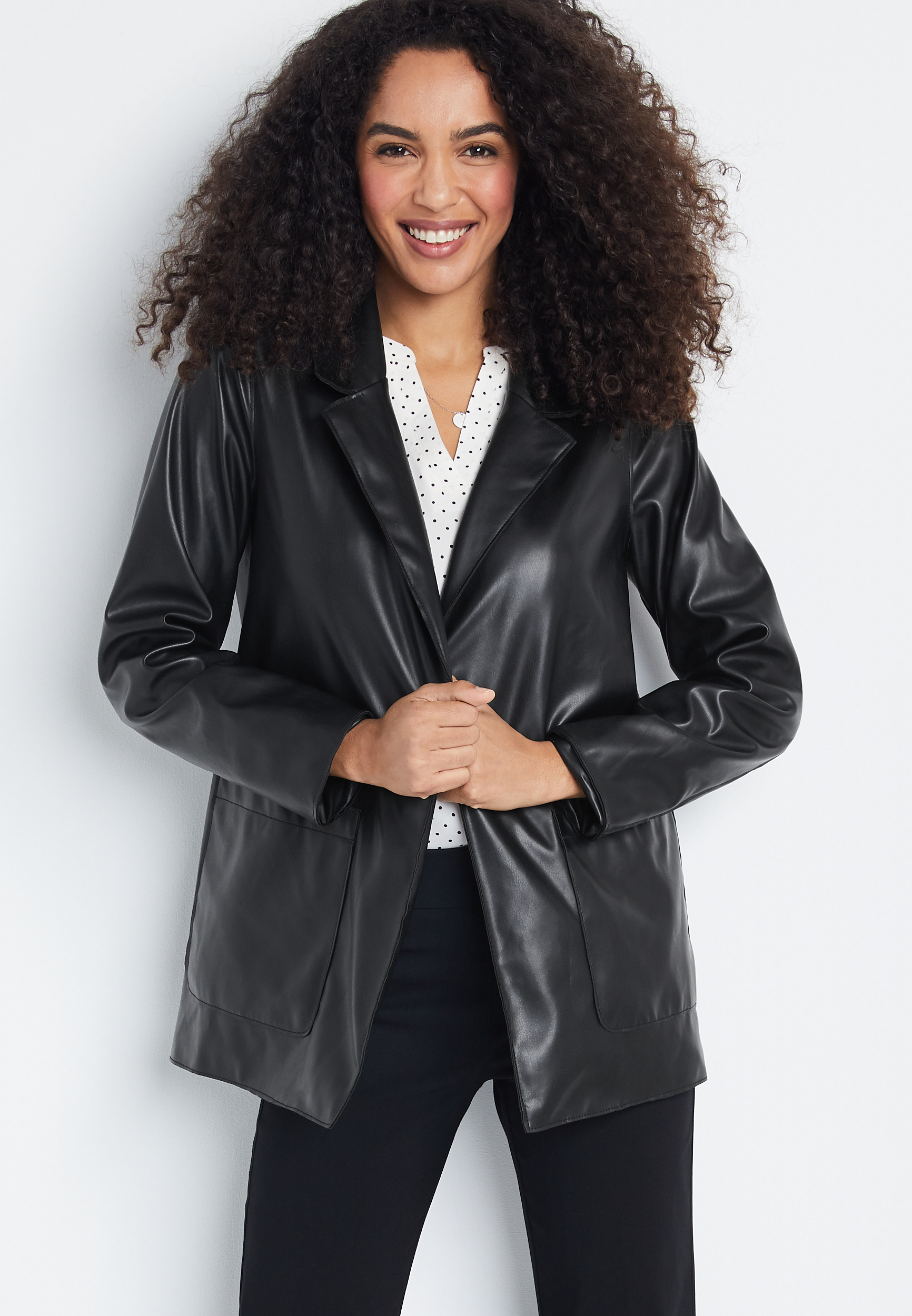 Black leather hotsell blazer womens