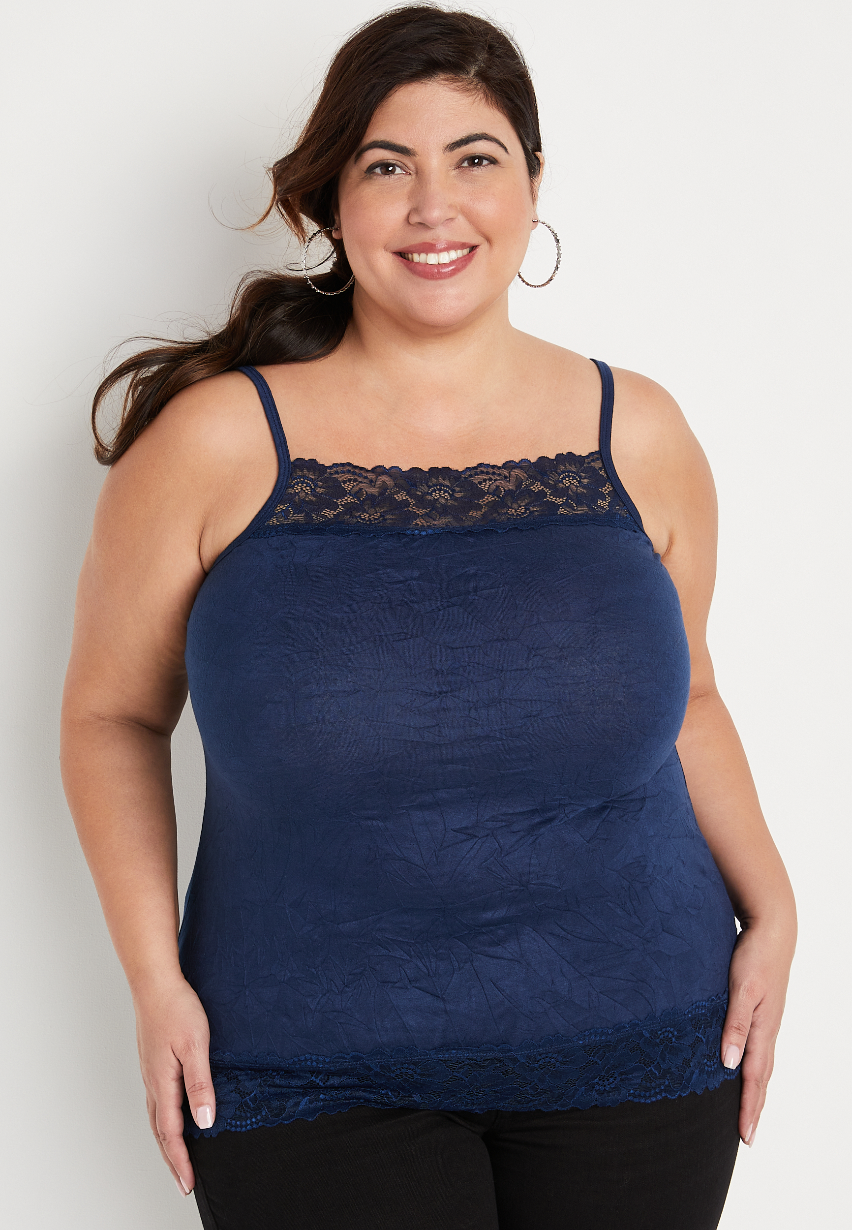 Plus Size Solid Lace Crinkle Cami