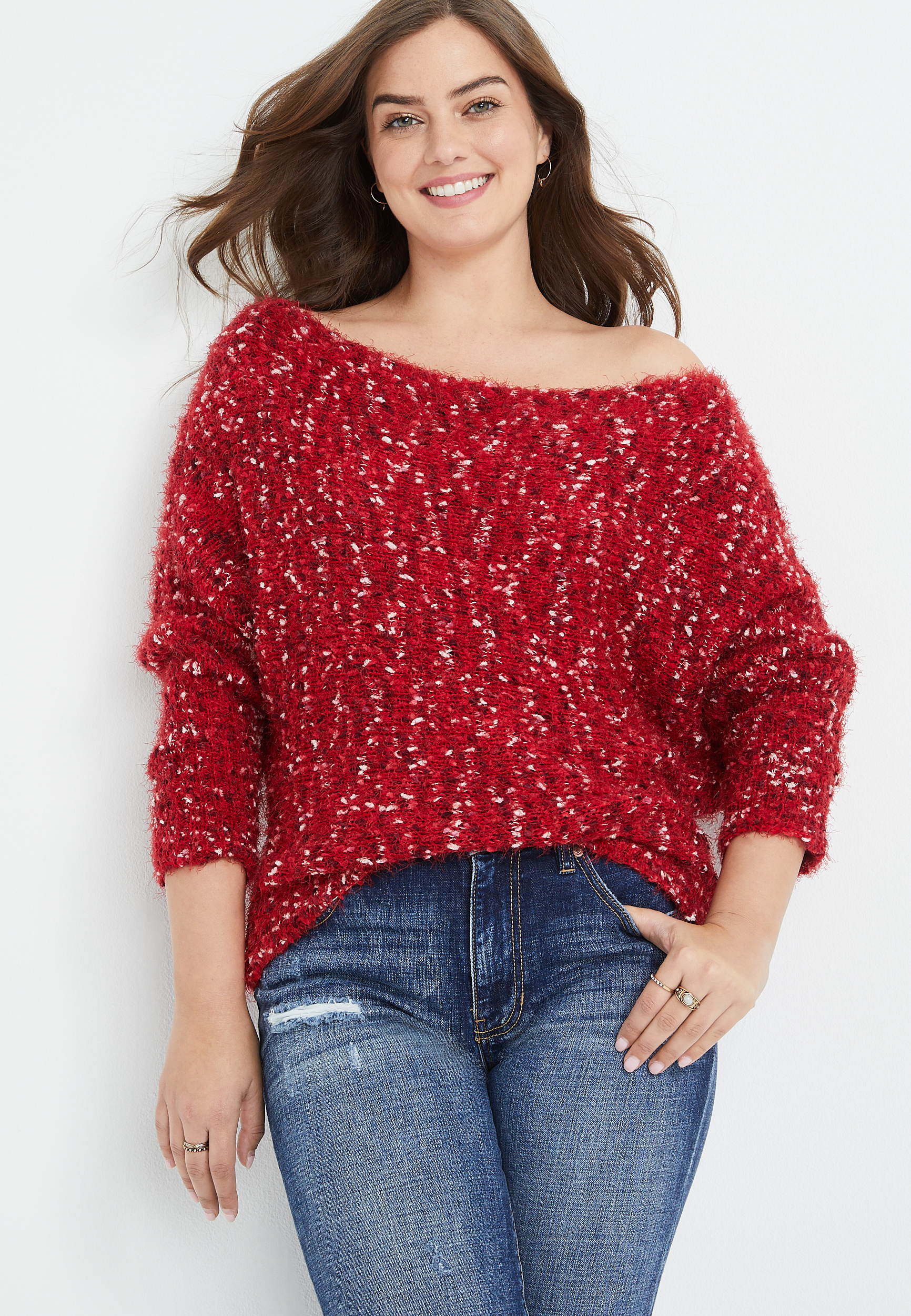 Red off the shoulder on sale sweater