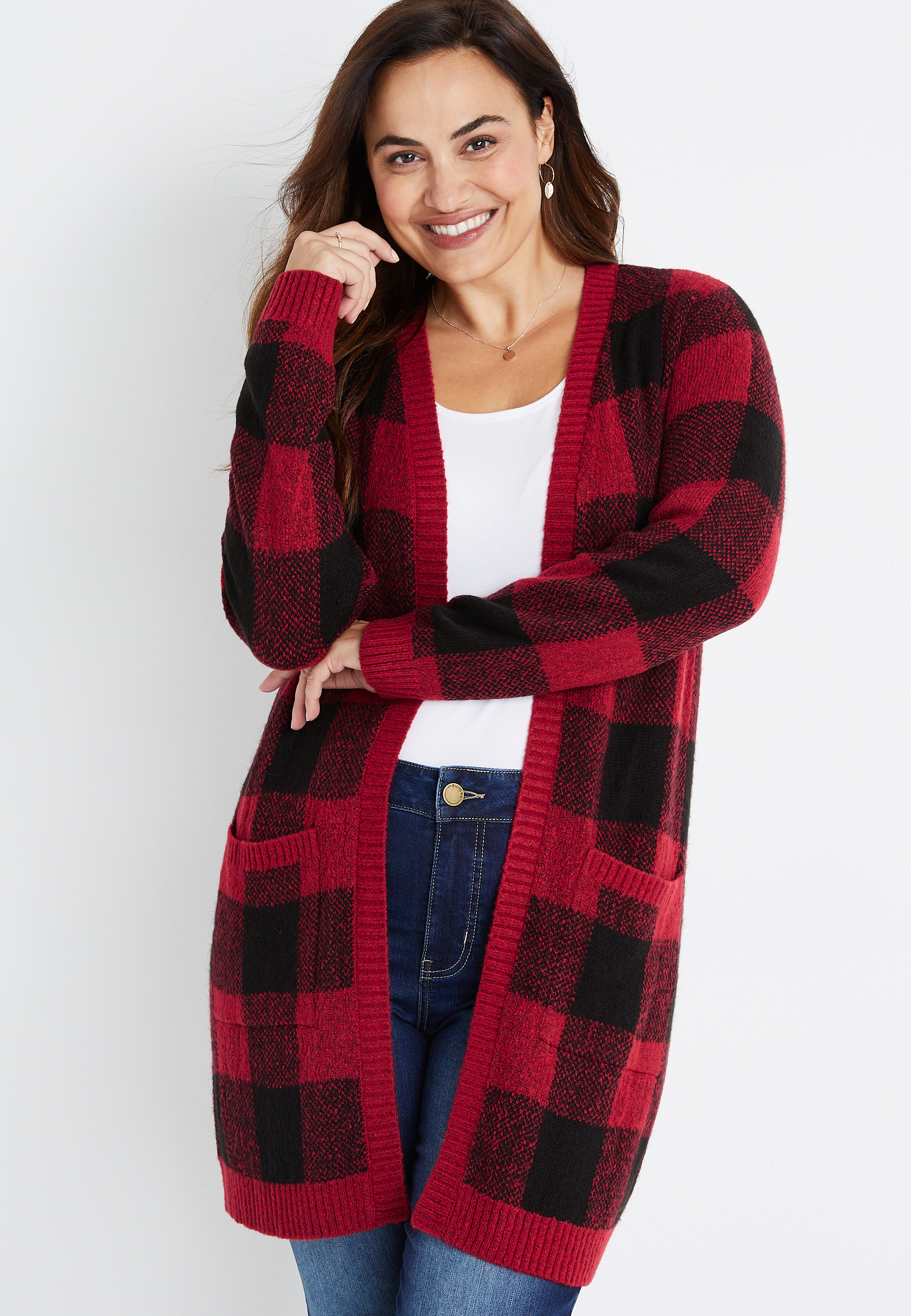 Plus size 2025 buffalo plaid cardigan