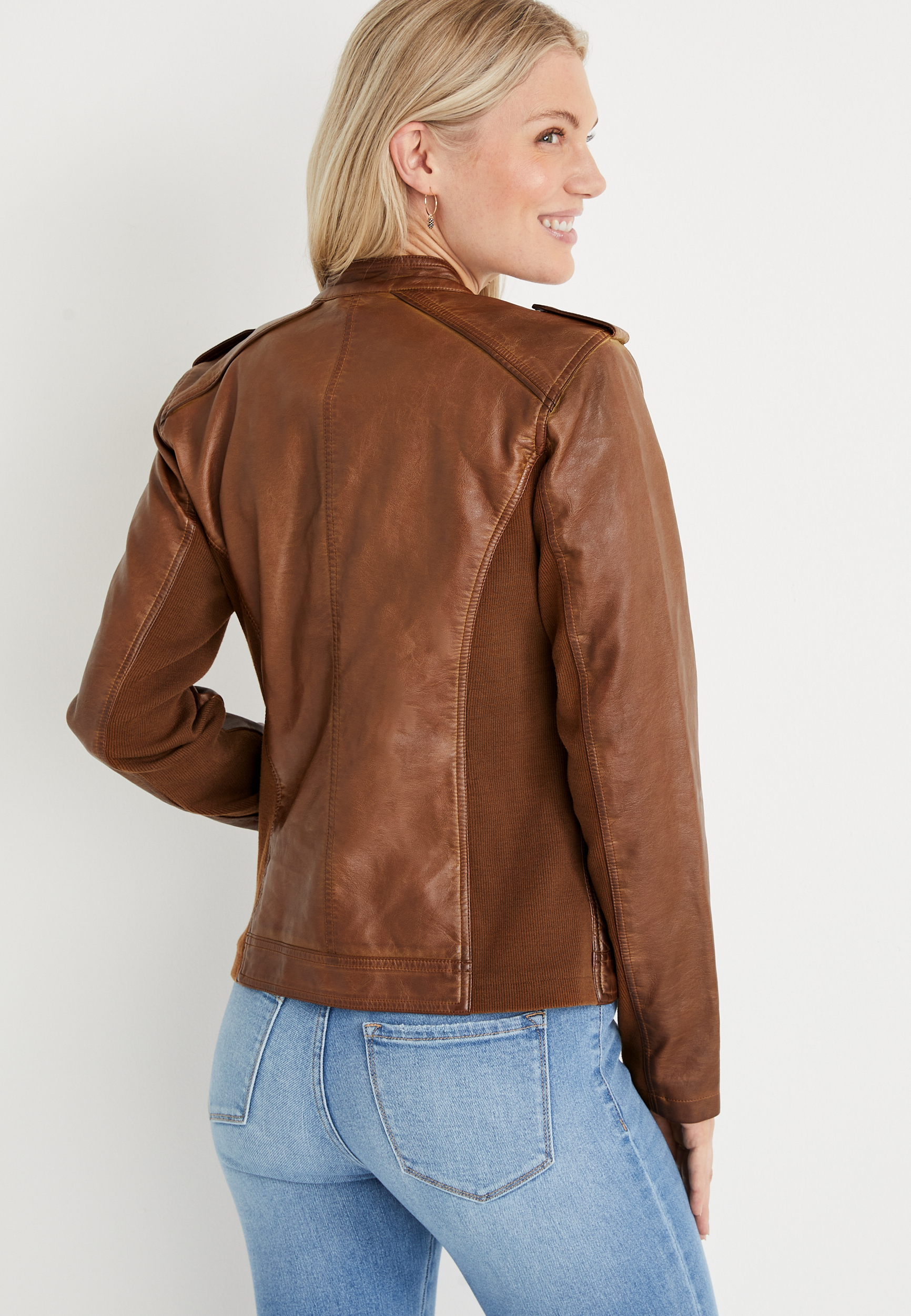 ジャケット・アウター ENDS and MEANS Drizzrer Jacket MocaBrown Brown Faux Leather Zip Up Jacket | maurices