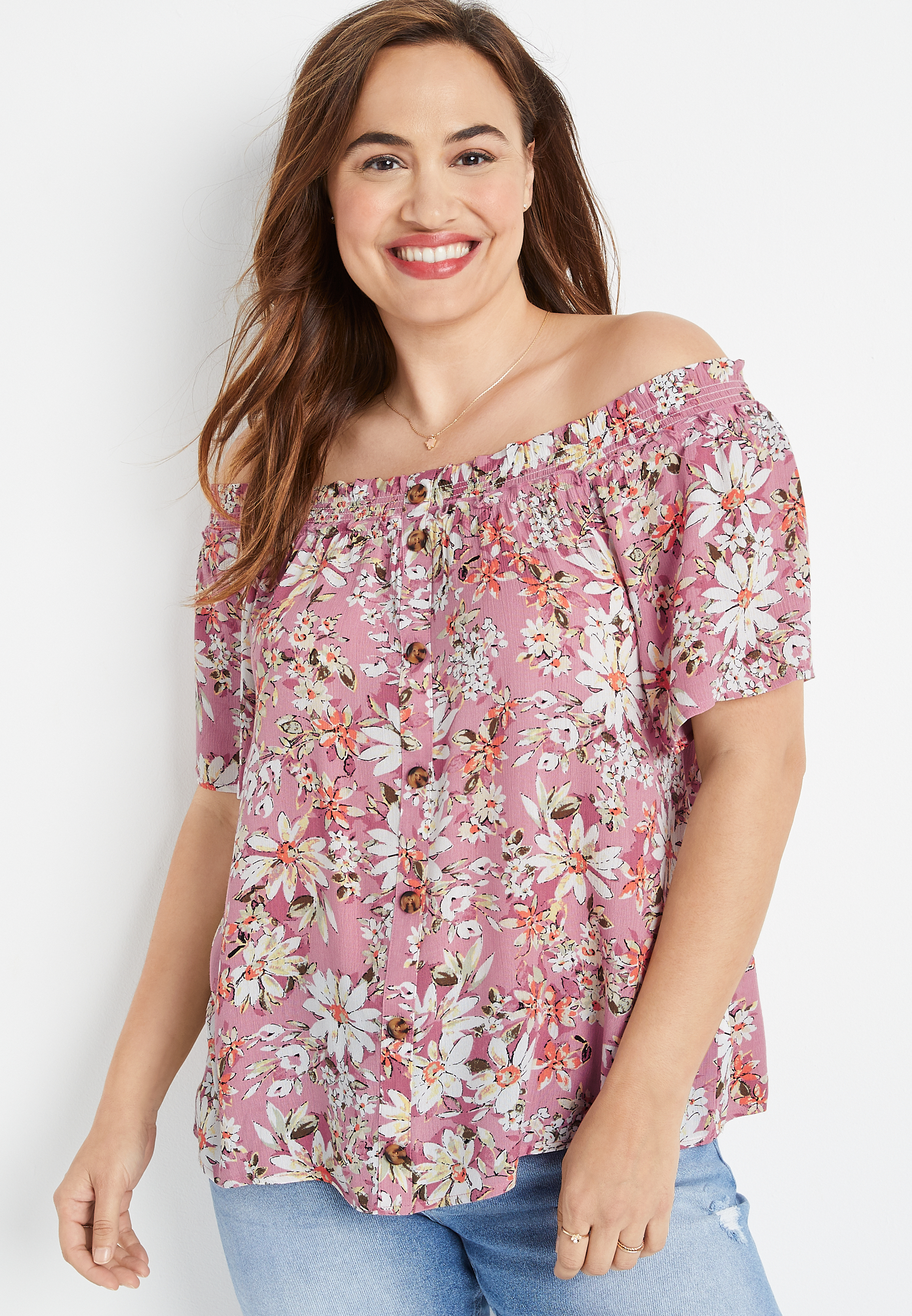 plus size pink off the shoulder tops