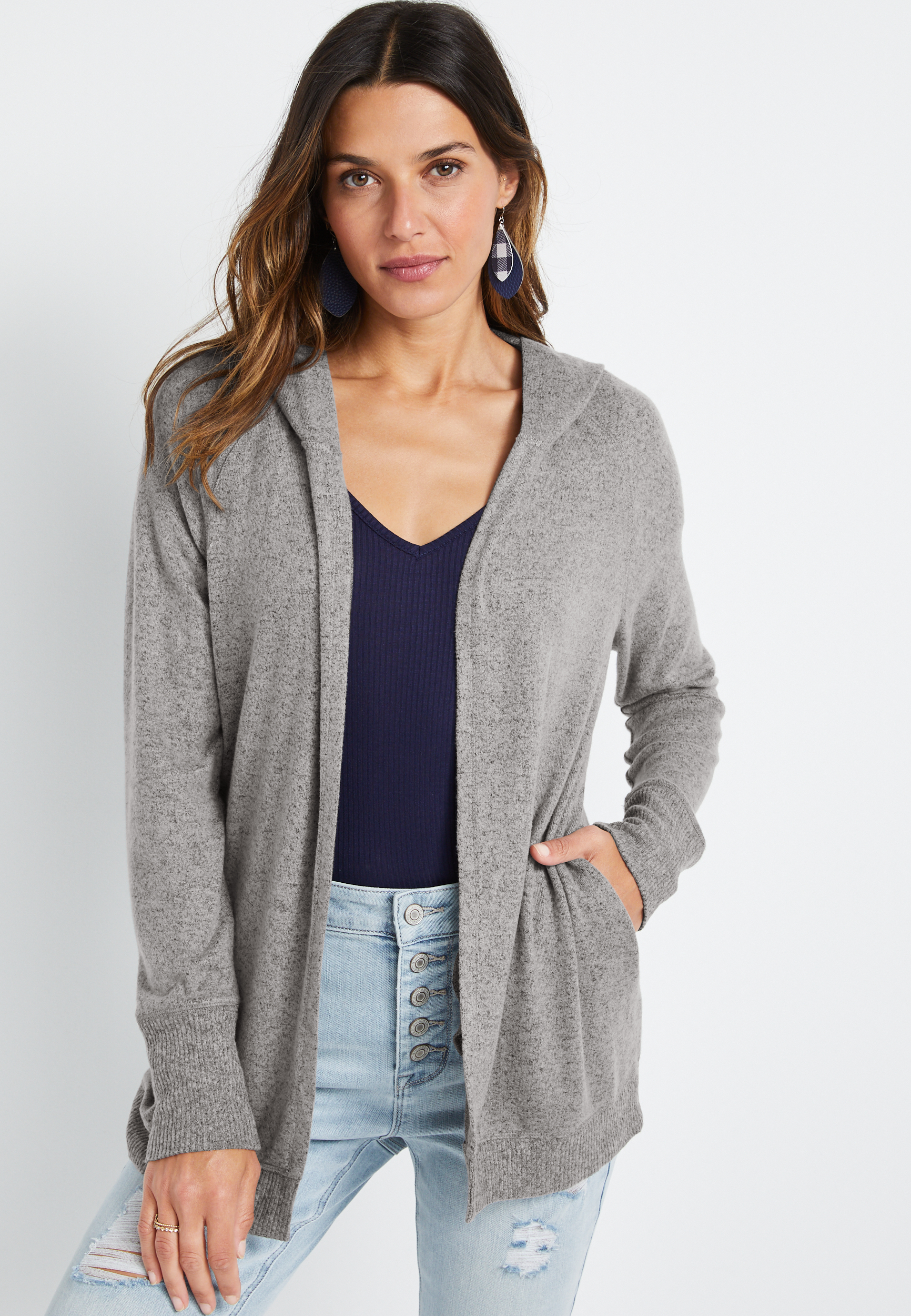 Gray hooded cardigan new arrivals