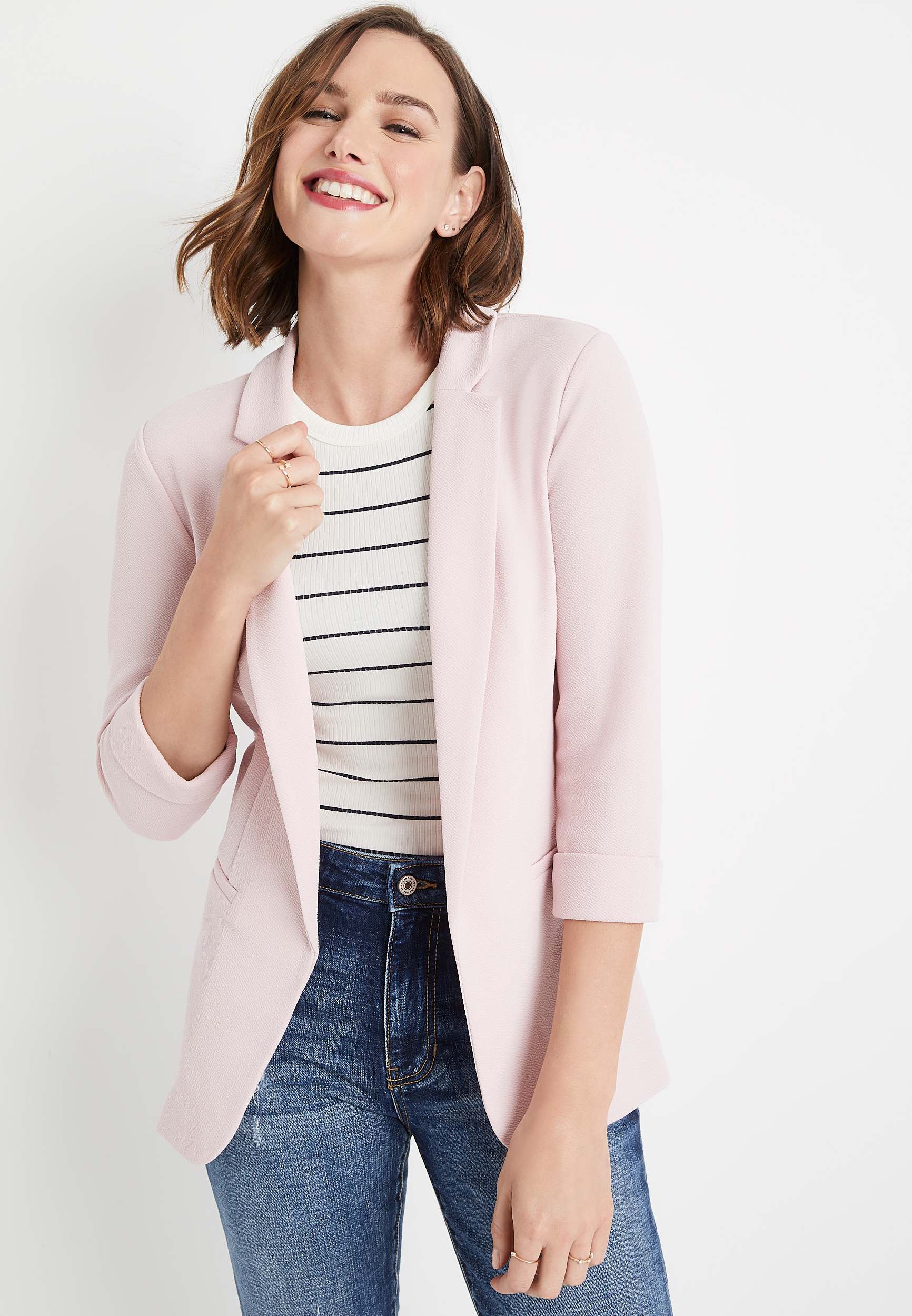 Pink open 2025 front blazer