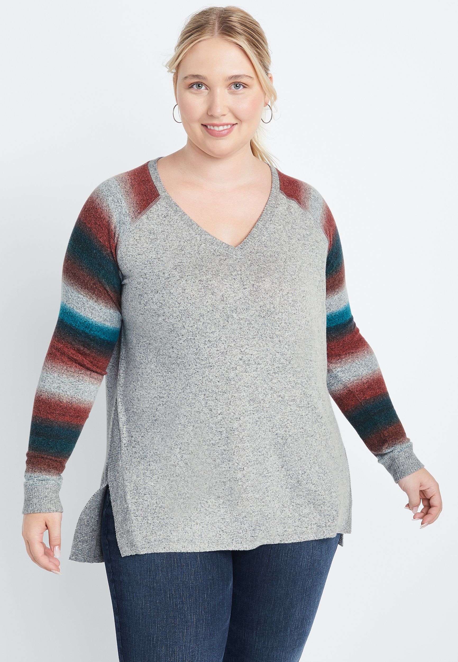 Plus Size Gray V Neck Sweatshirt | maurices