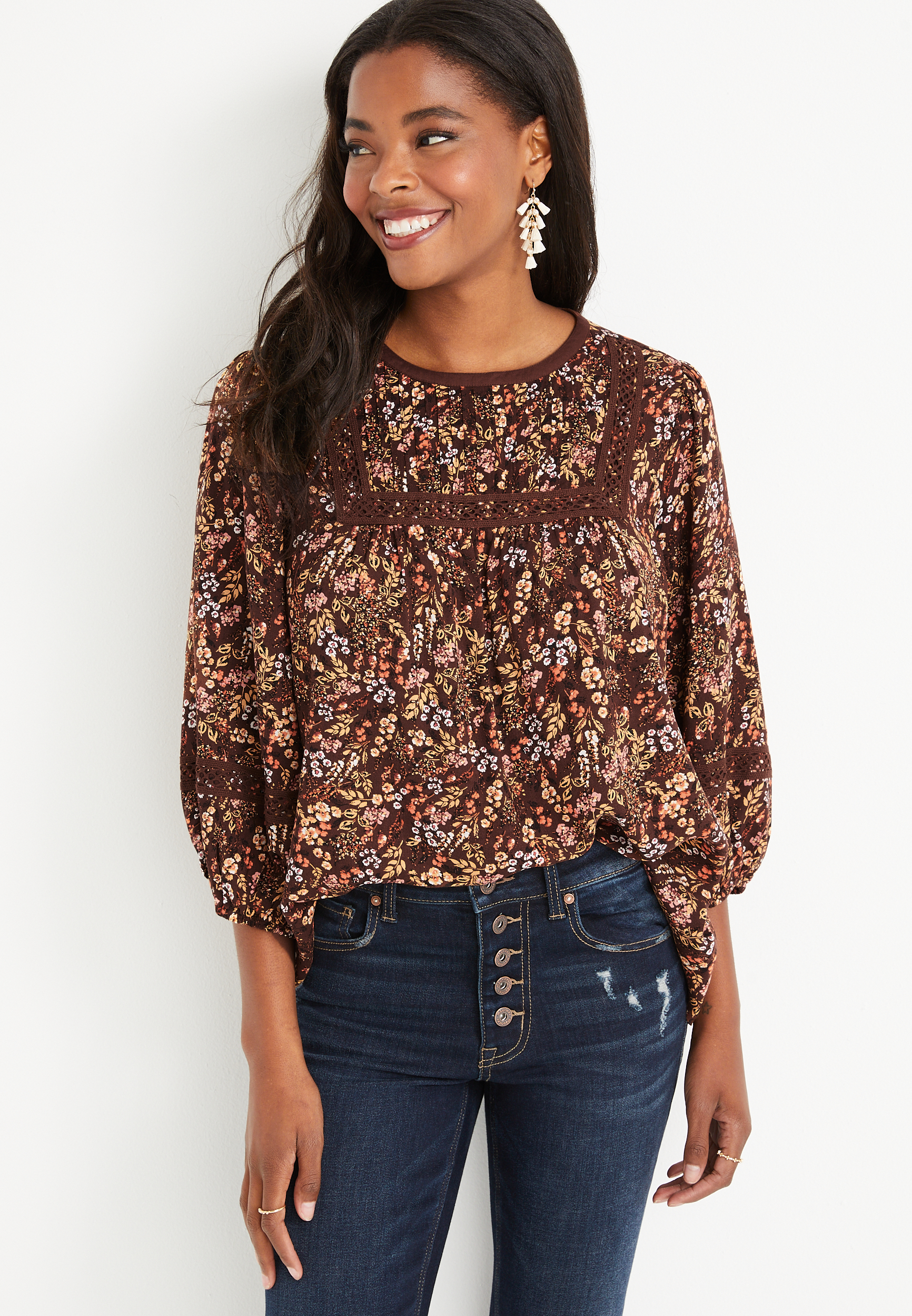 Brown Floral Blouse