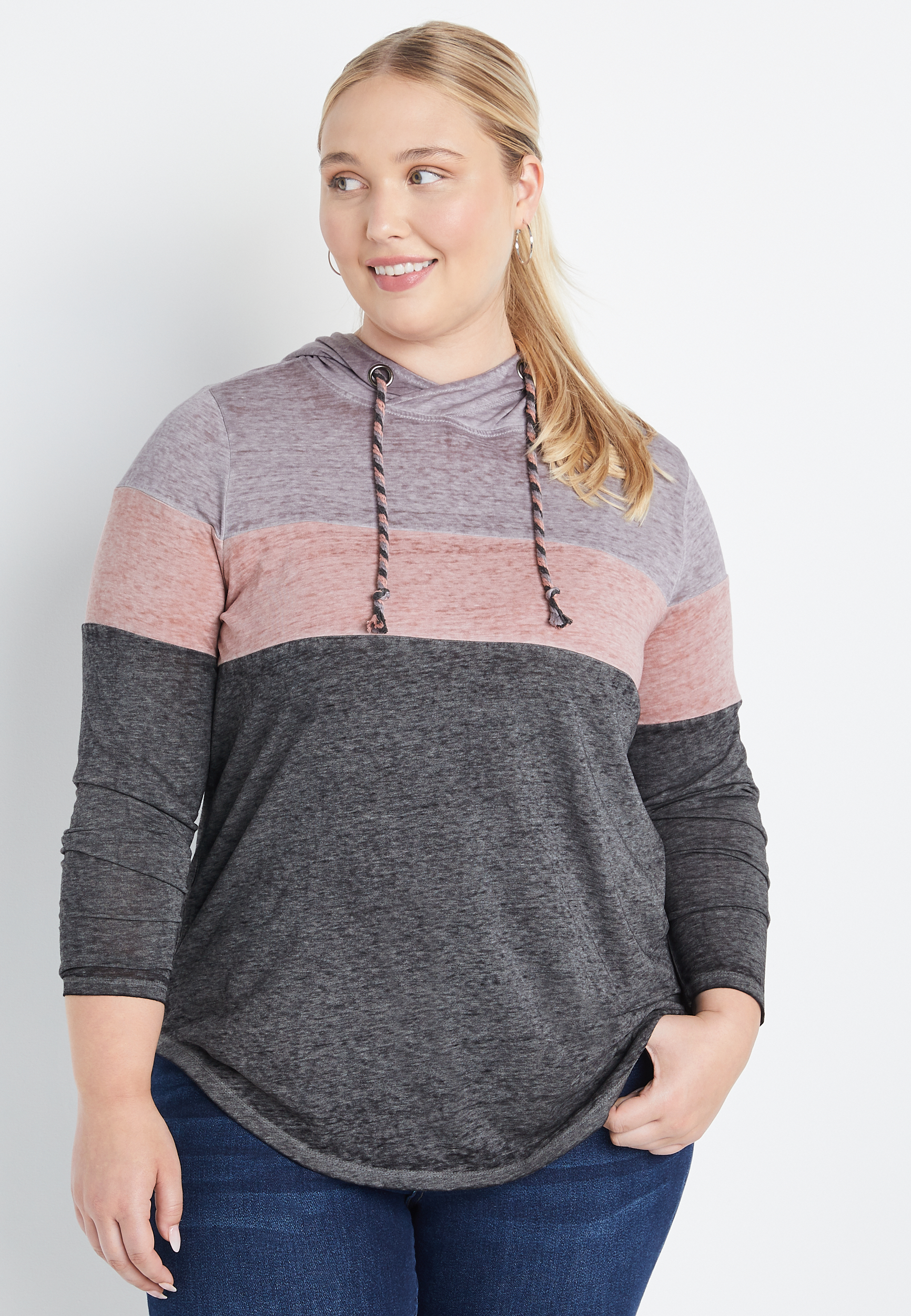 Plus size outlet color block hoodie