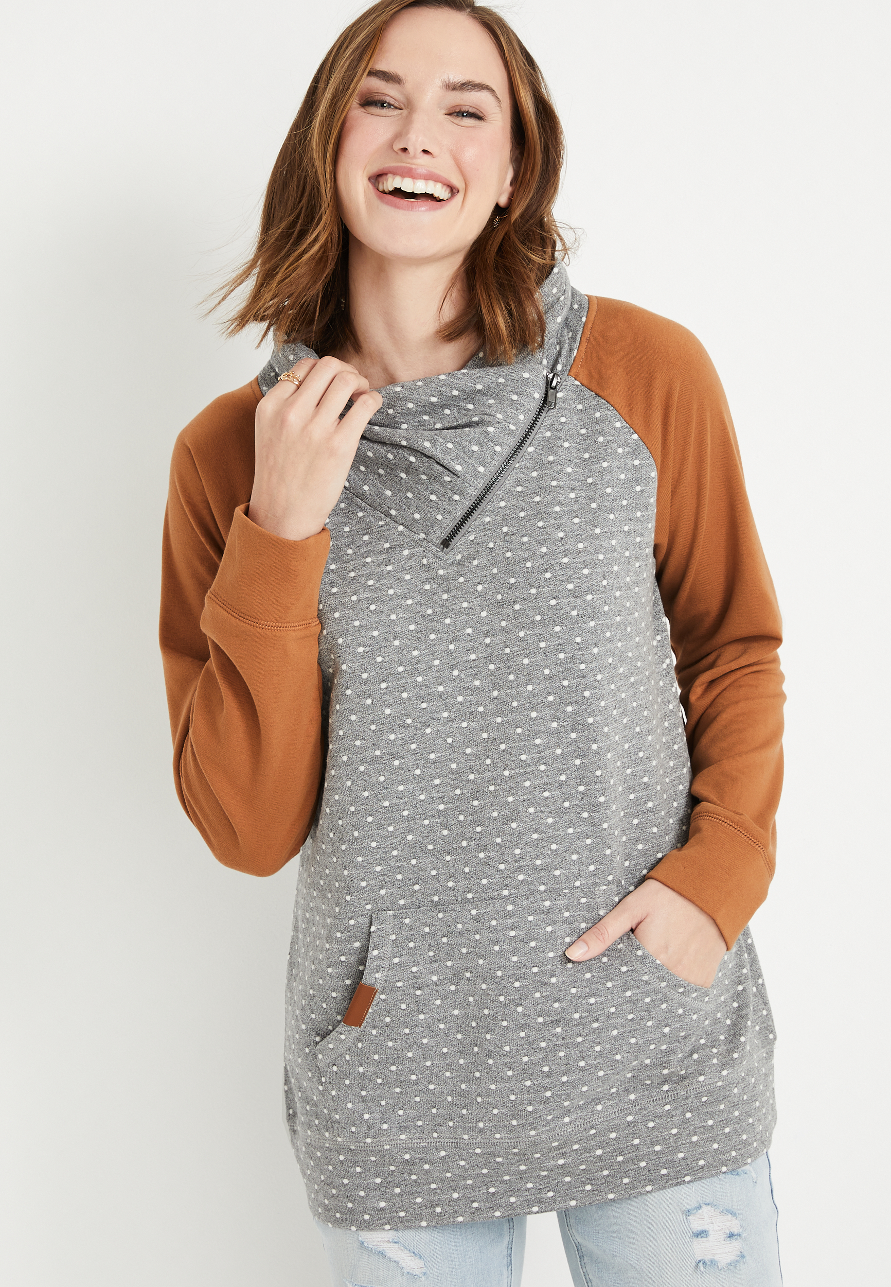 Asymmetrical hoodie with hot sale cowl neck