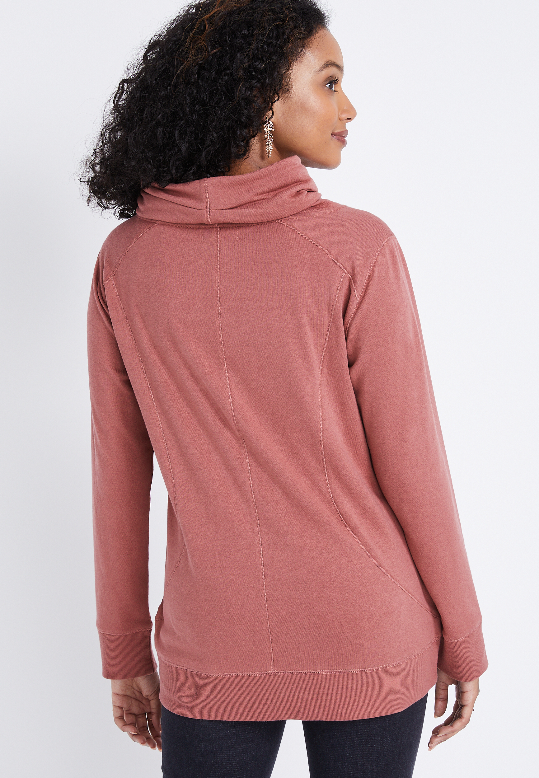 Pink Asymmetric Cowl Neck Sweatshirt