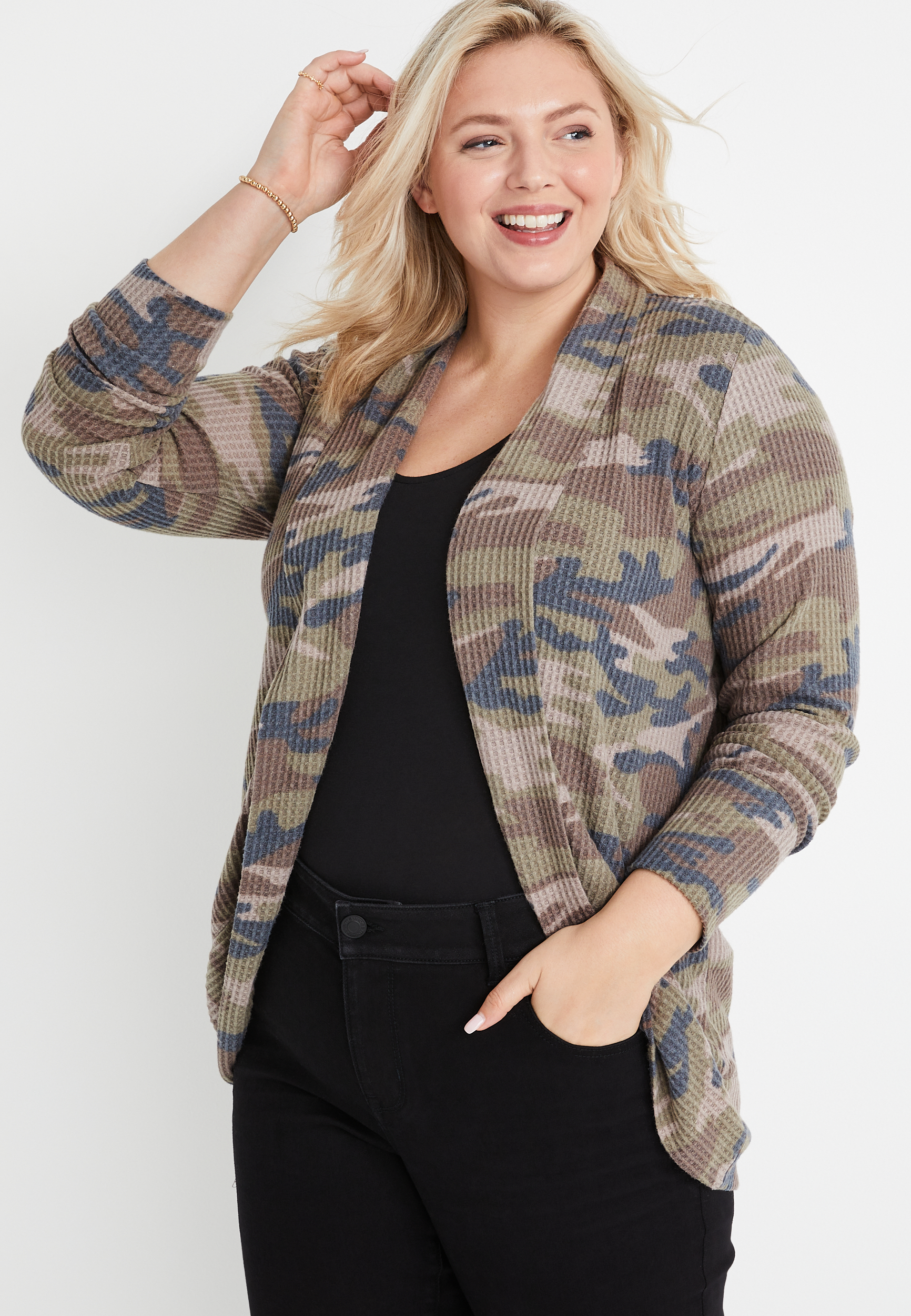 Plus size camo on sale cardigan