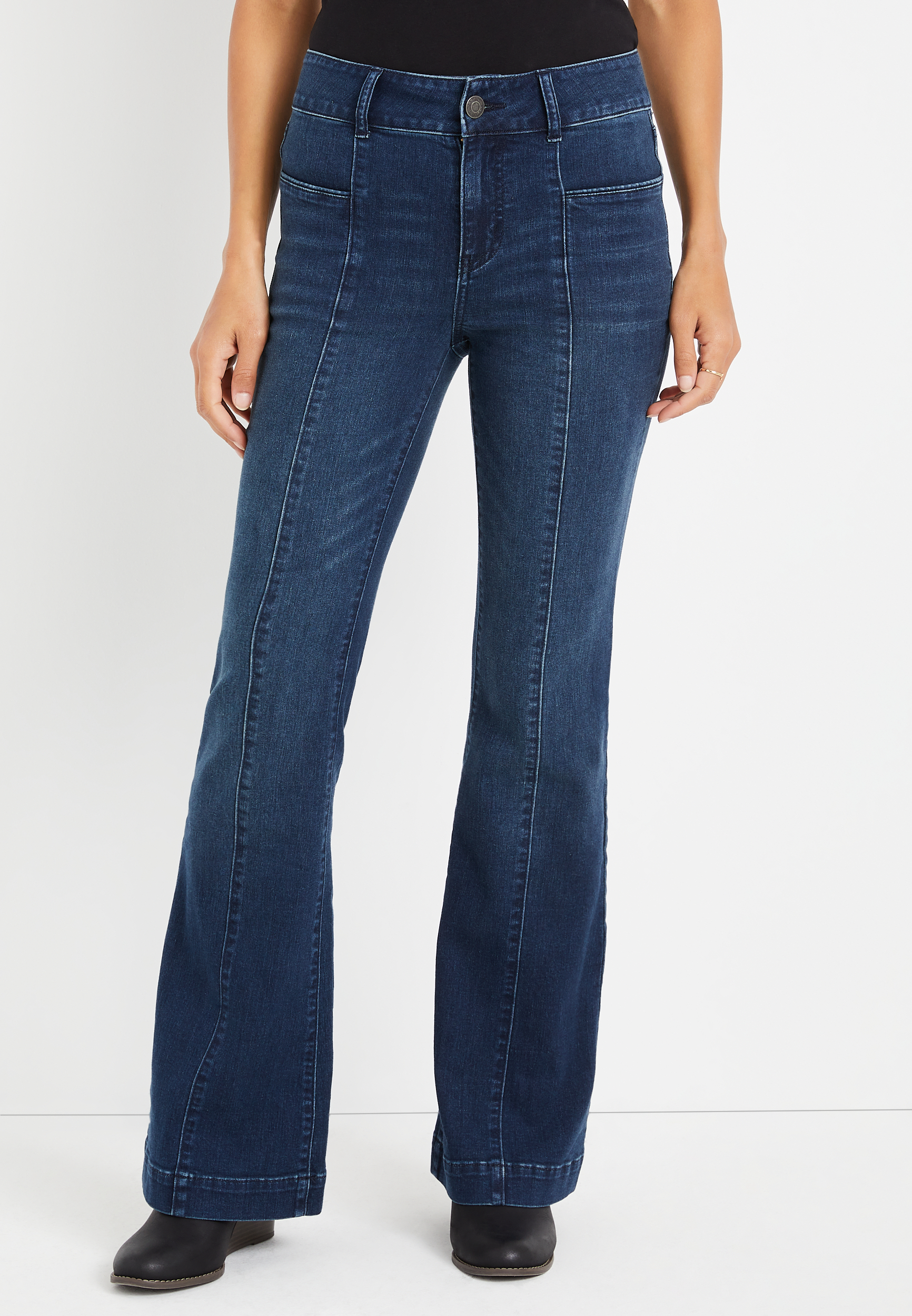 Vintage Wash Seam Front Wide Leg Jeans