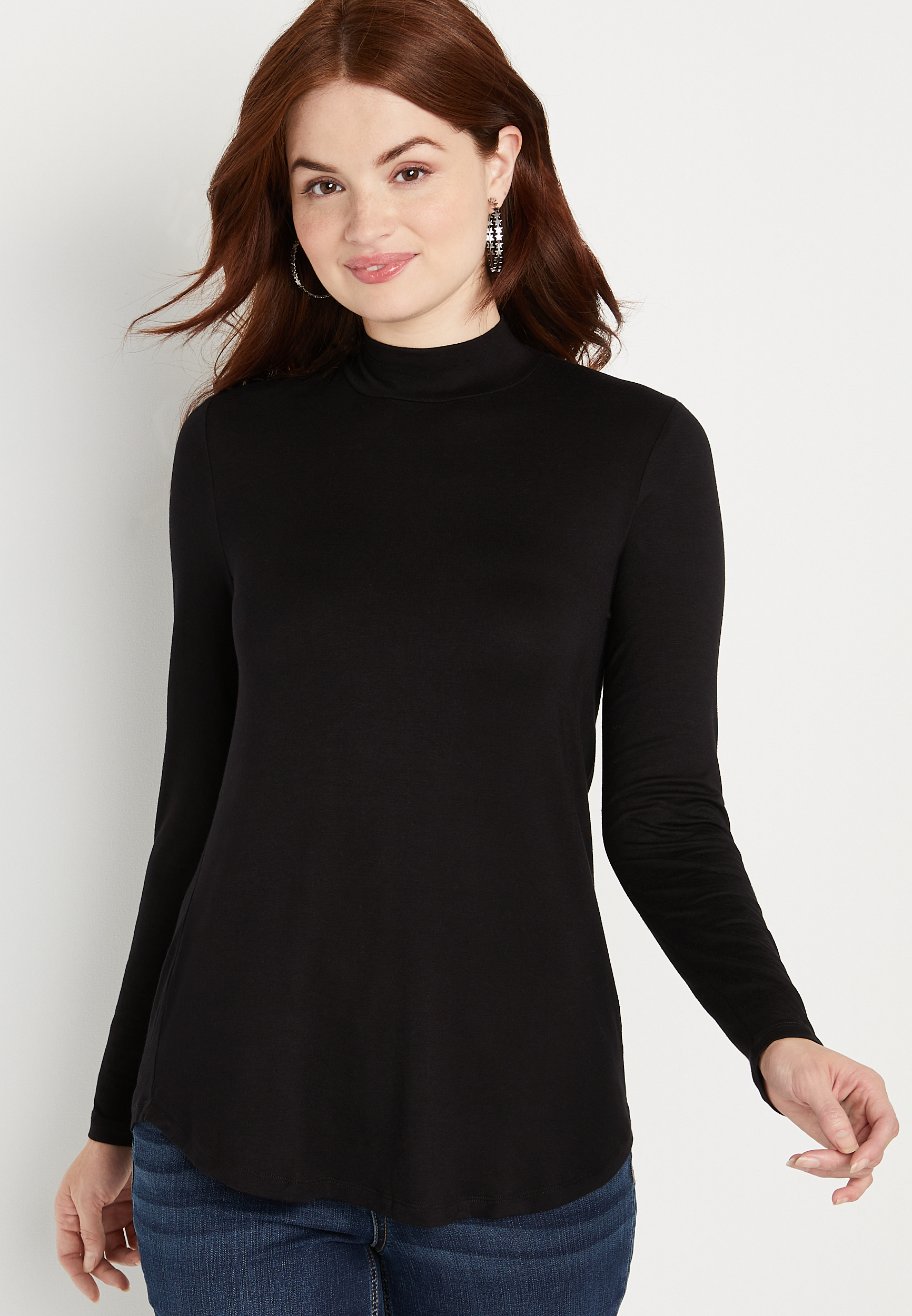 Black mock neck on sale long sleeve top