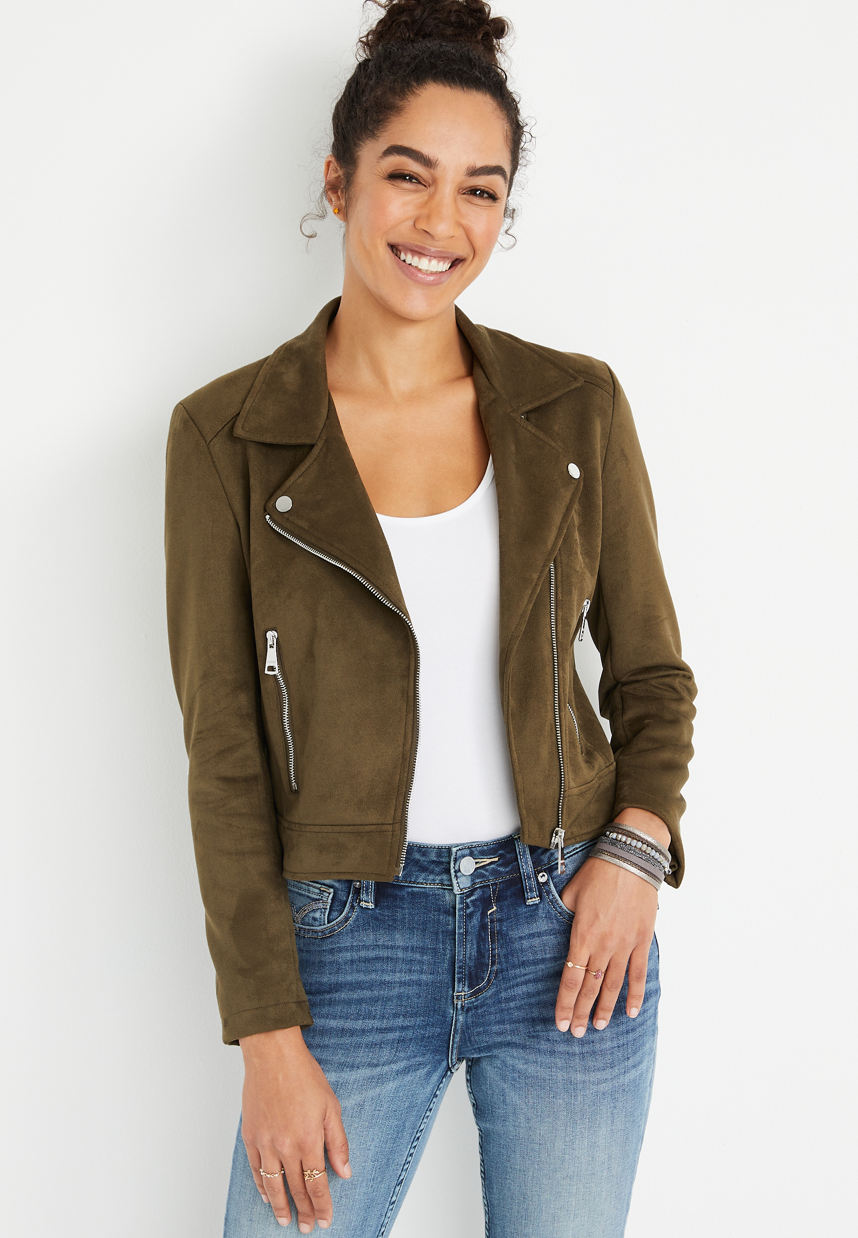 Vigoss® Olive Faux Suede Jacket | maurices