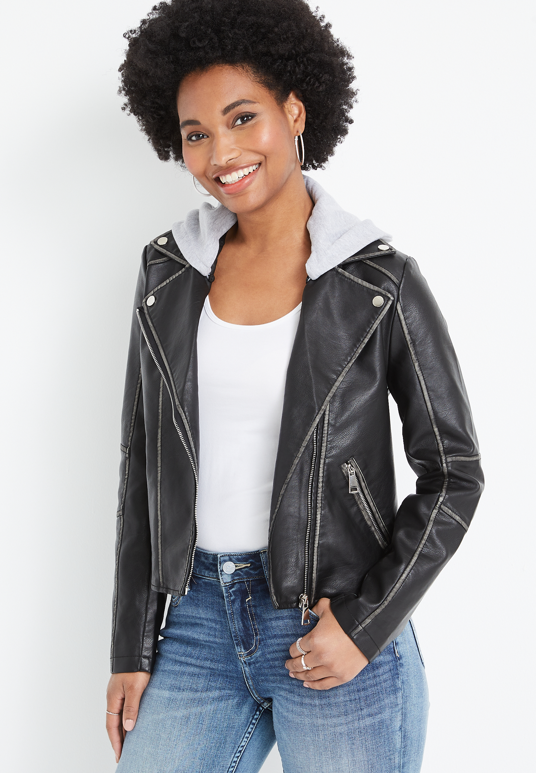 Women's moto jacket outlet with hood