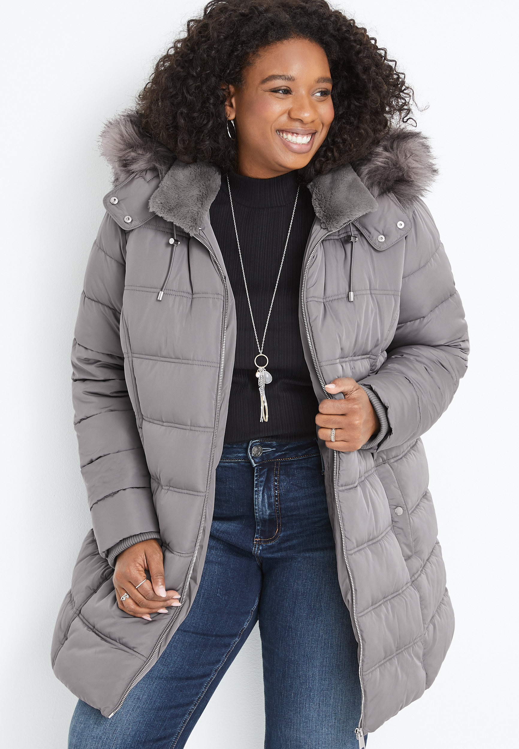 Plus size puffer discount coat with hood