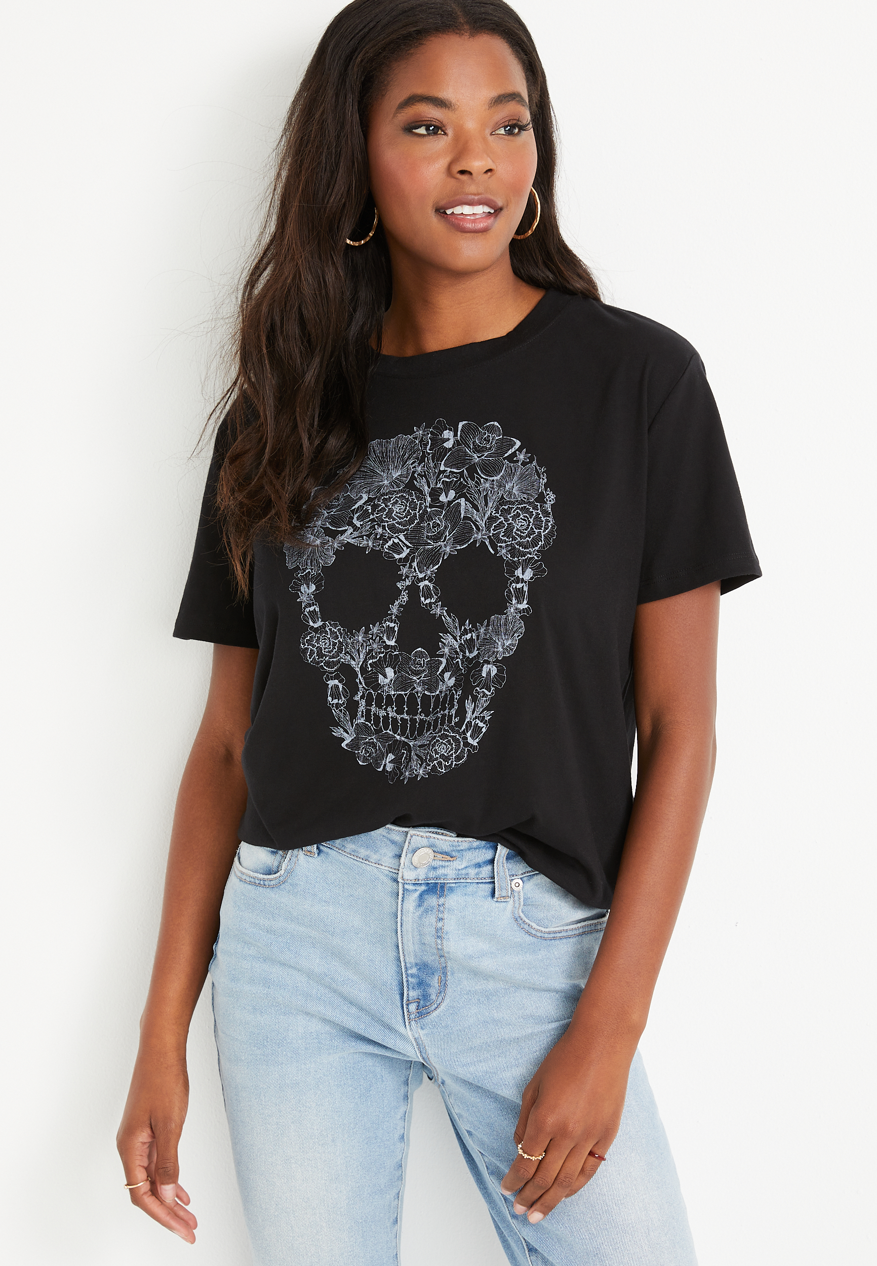 Skull Black Oversized Graphic Tee | maurices