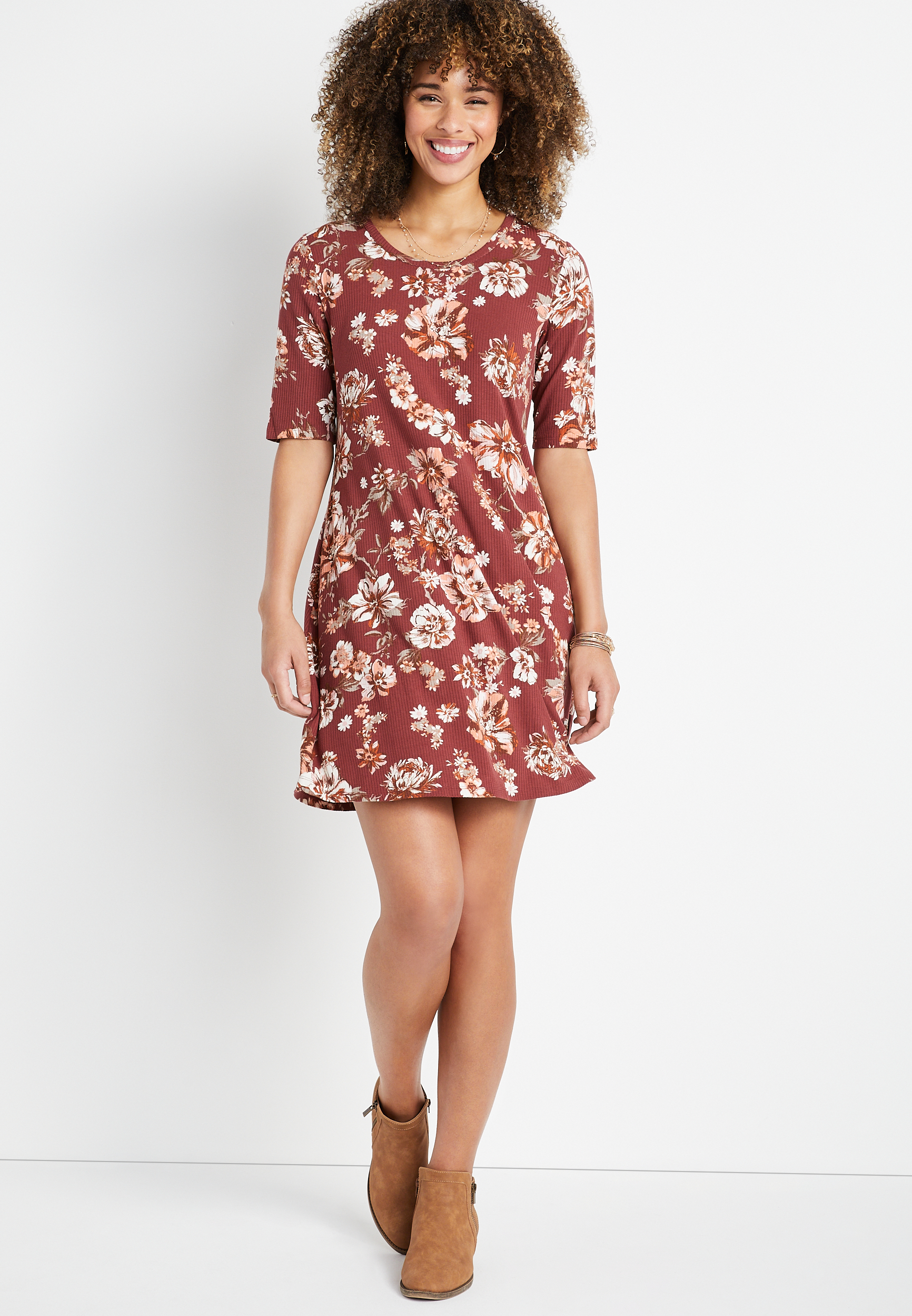 bodycon dress and shoes Lucienna Polka Dot Mini Dress Burgundy Floral main image 0