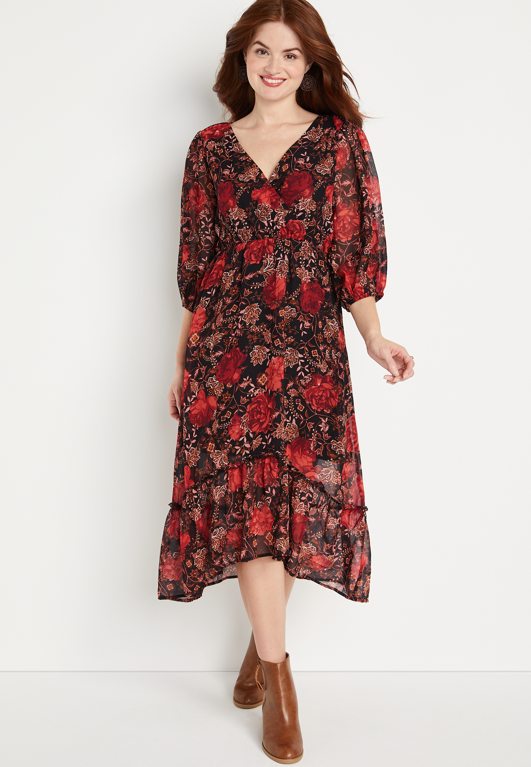 Maurices black floral dress sale