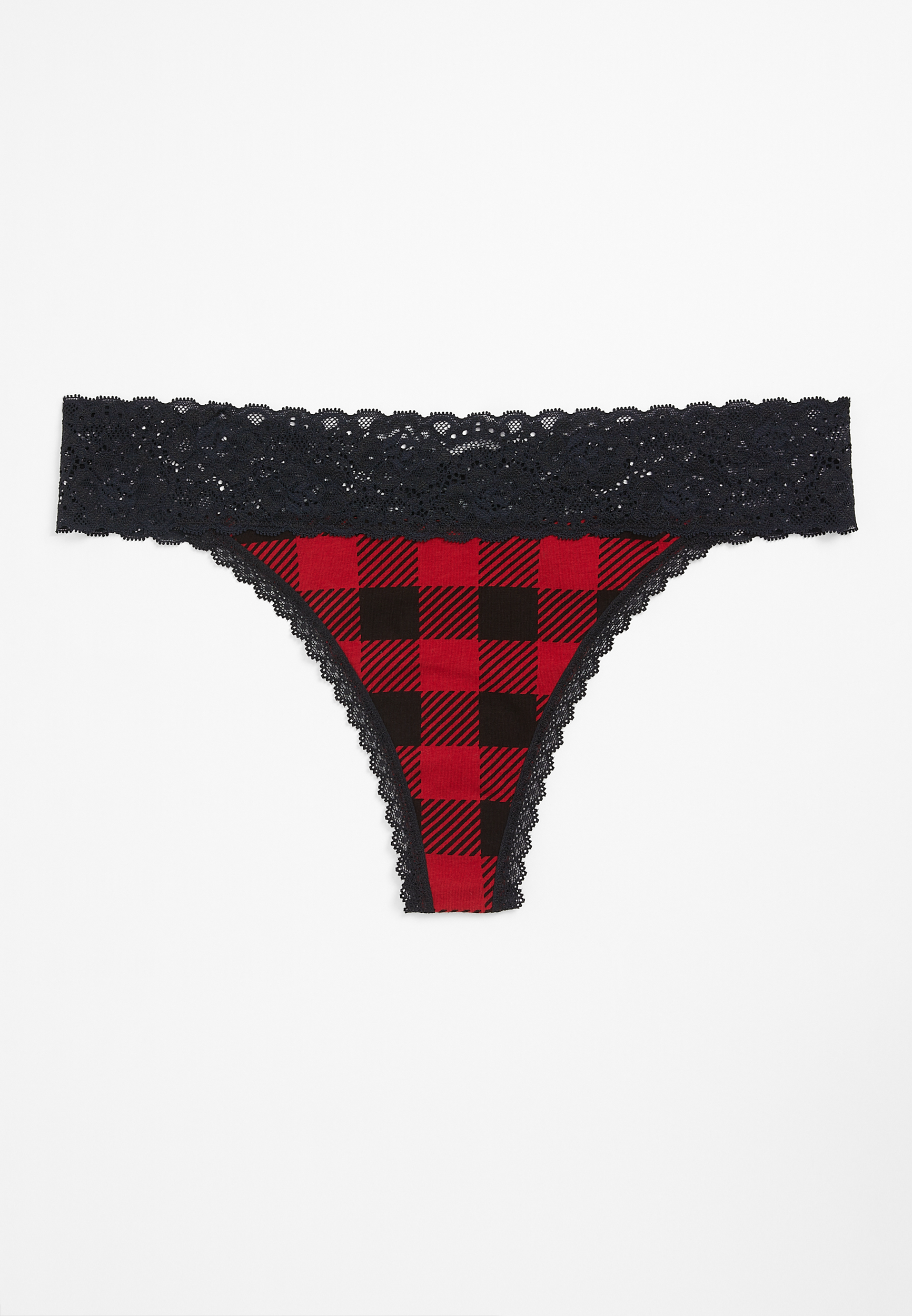 Red Buffalo Plaid Cotton Comfy Underwear, Handmade, Thong