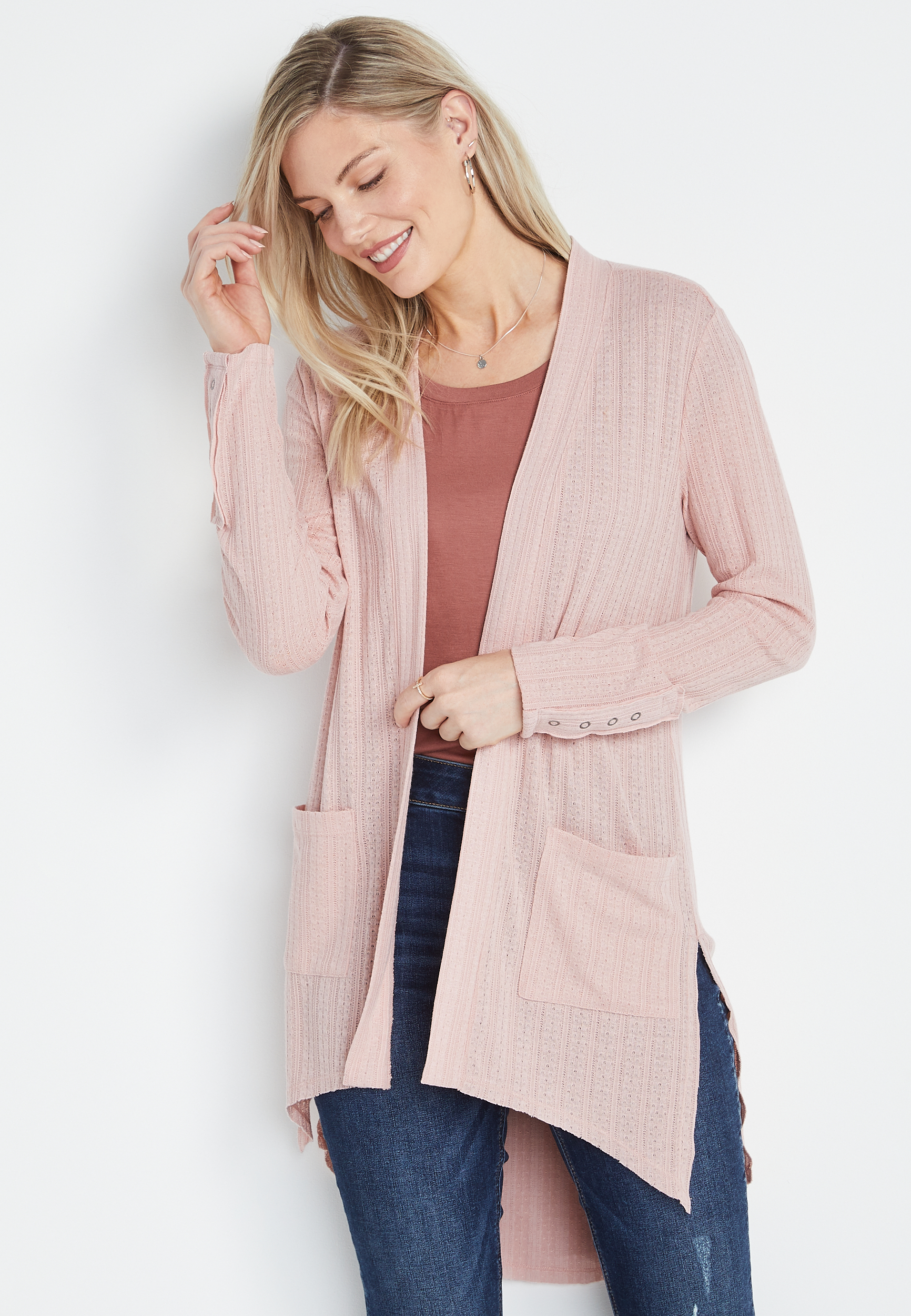 Pink Snap Sleeve Duster Cardigan maurices