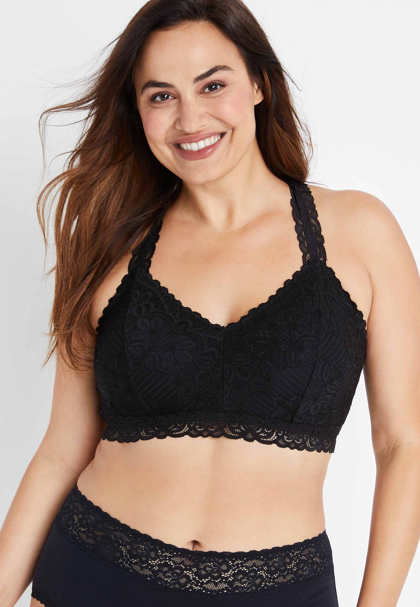 Extended Size Ribbed Lace Racerback Bralette