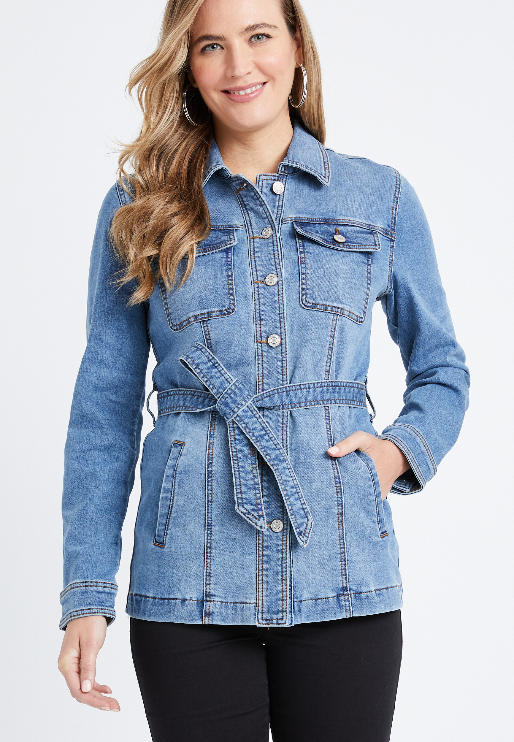 Belted on sale jeans jacket