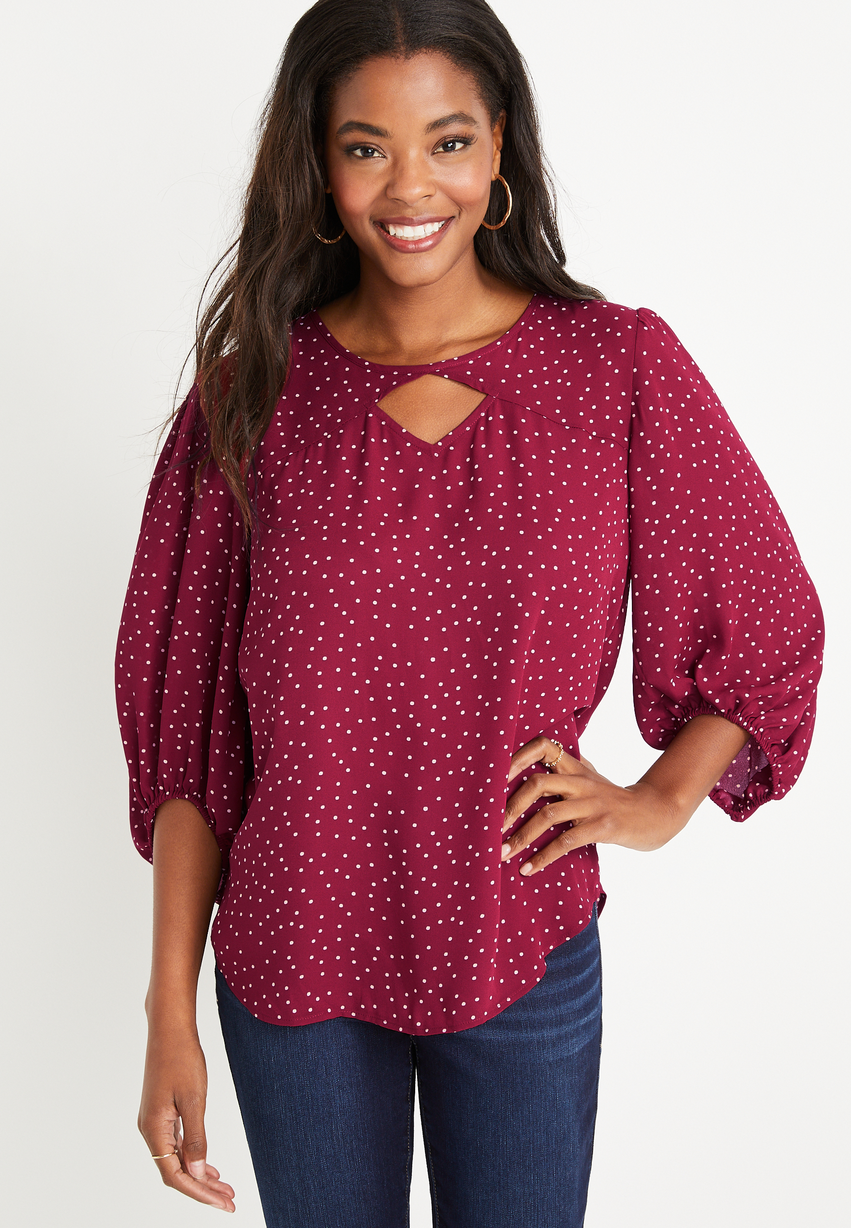 Red Polka Dot Cut Out Blouse