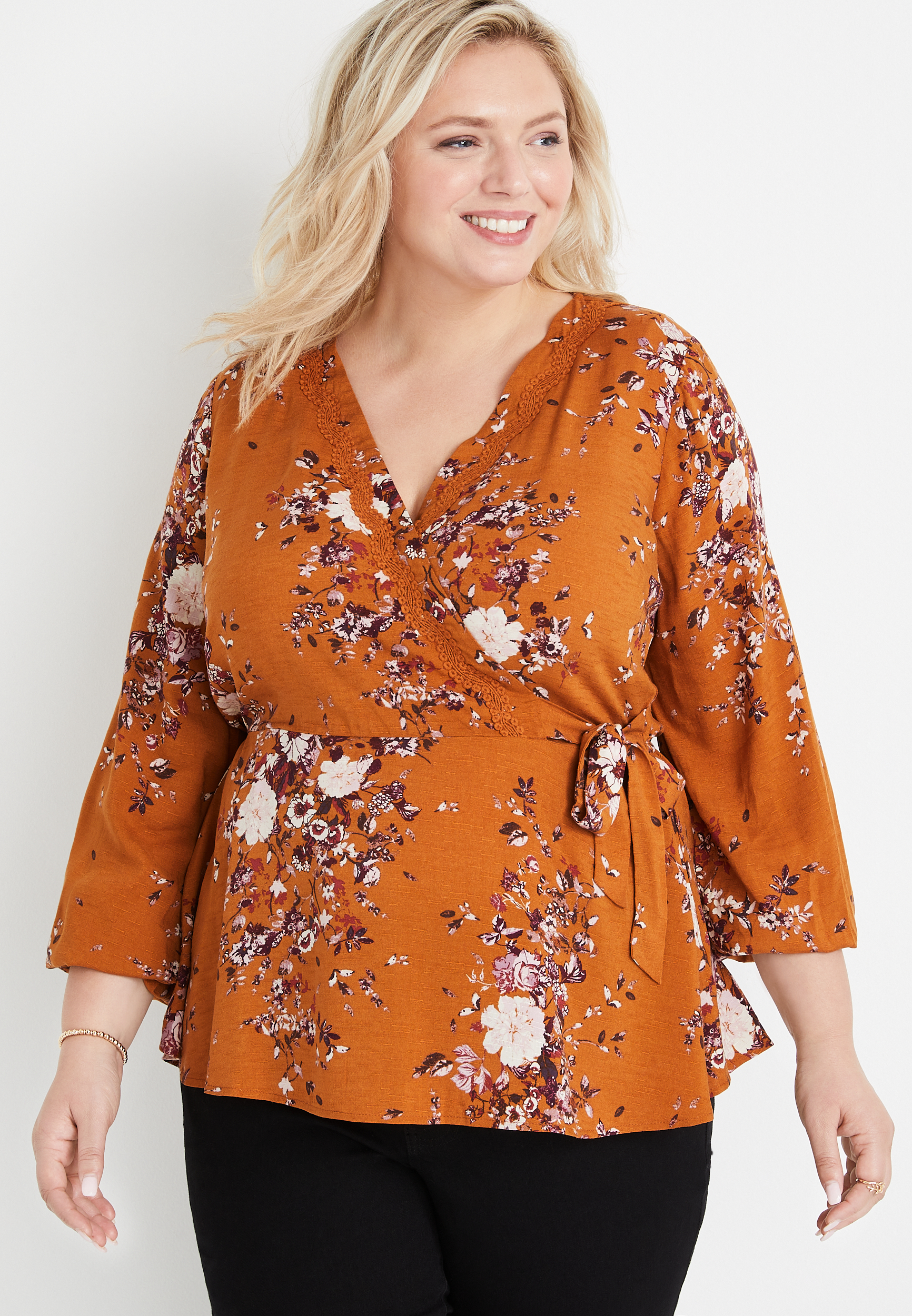 Moonlit Garden Rosalie Embroidered Wrap Top - Plus