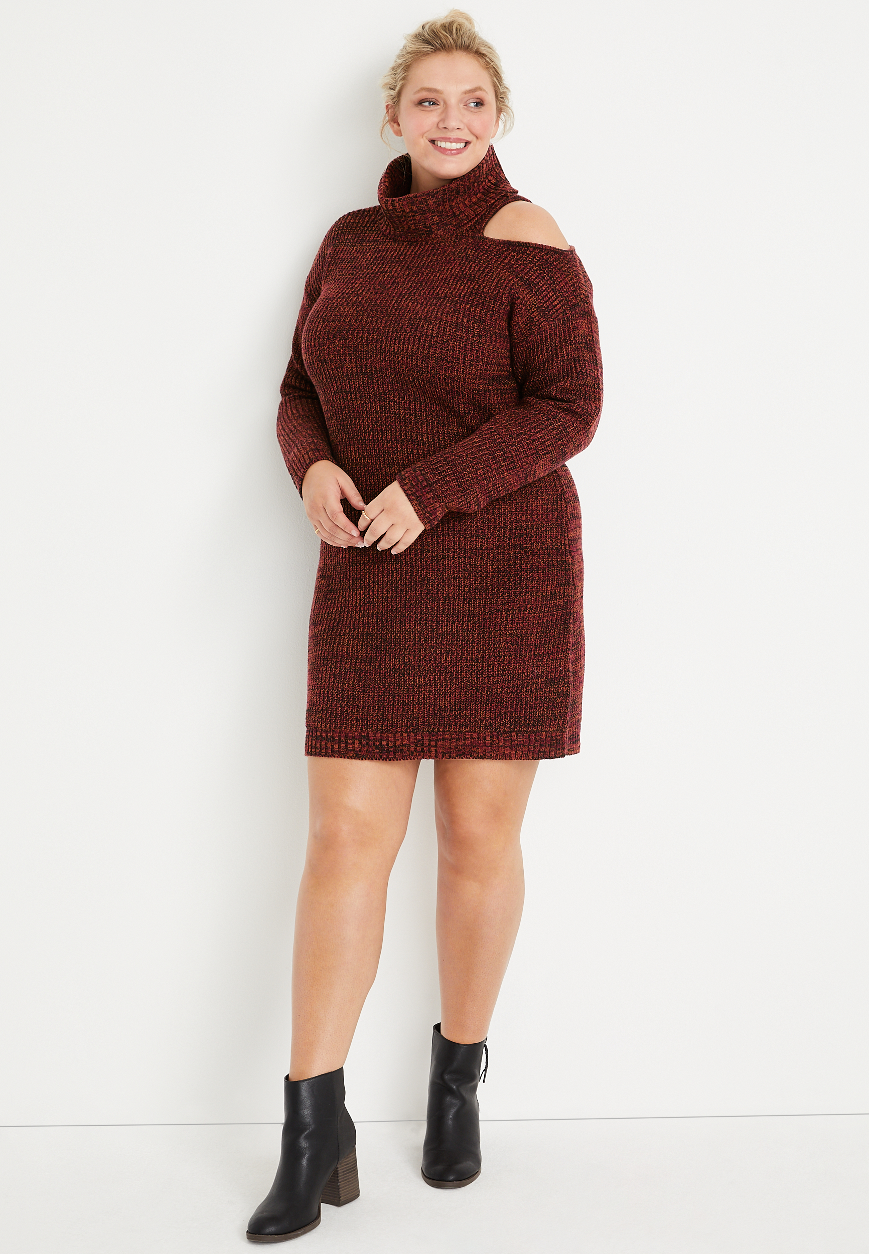 Plus Size Red Cut Out Turtle Neck Sweater Dress | maurices