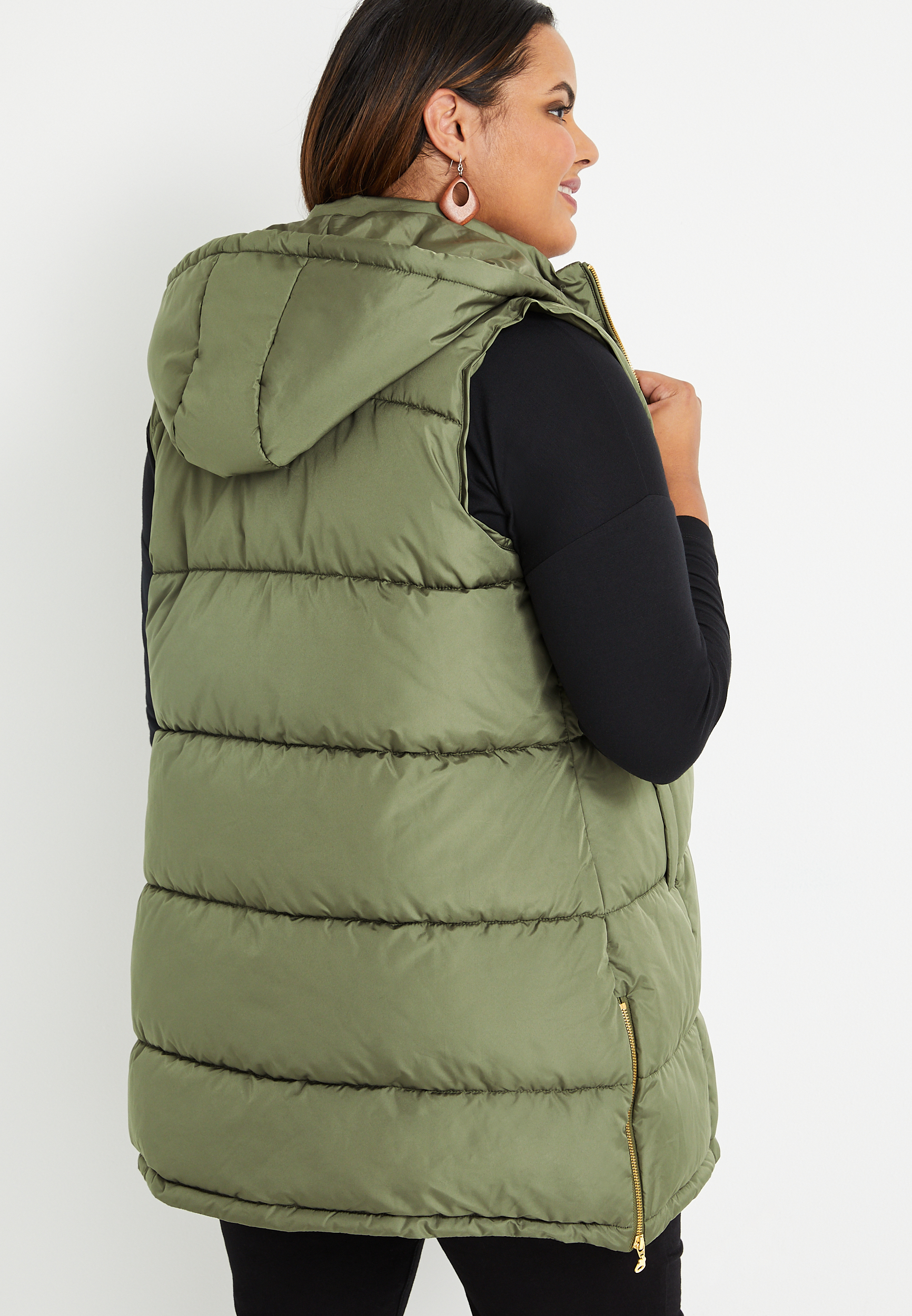 Plus Hooded Long Puffer Vest