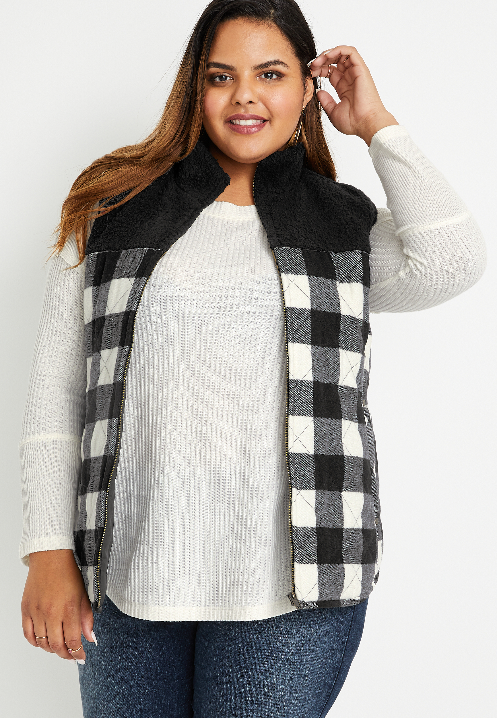 Buffalo plaid 2024 vest plus size