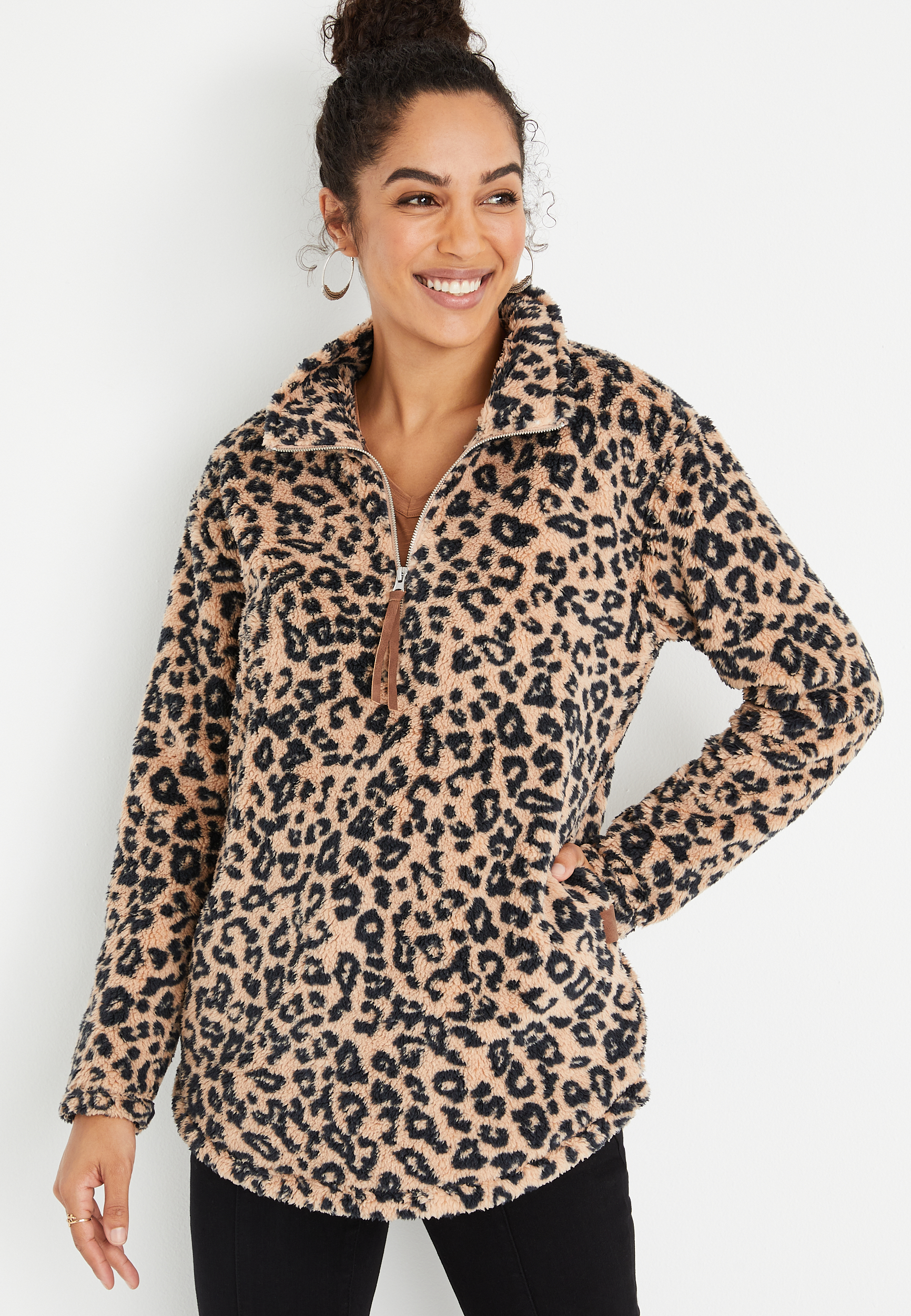 Cheetah print discount half zip pullover