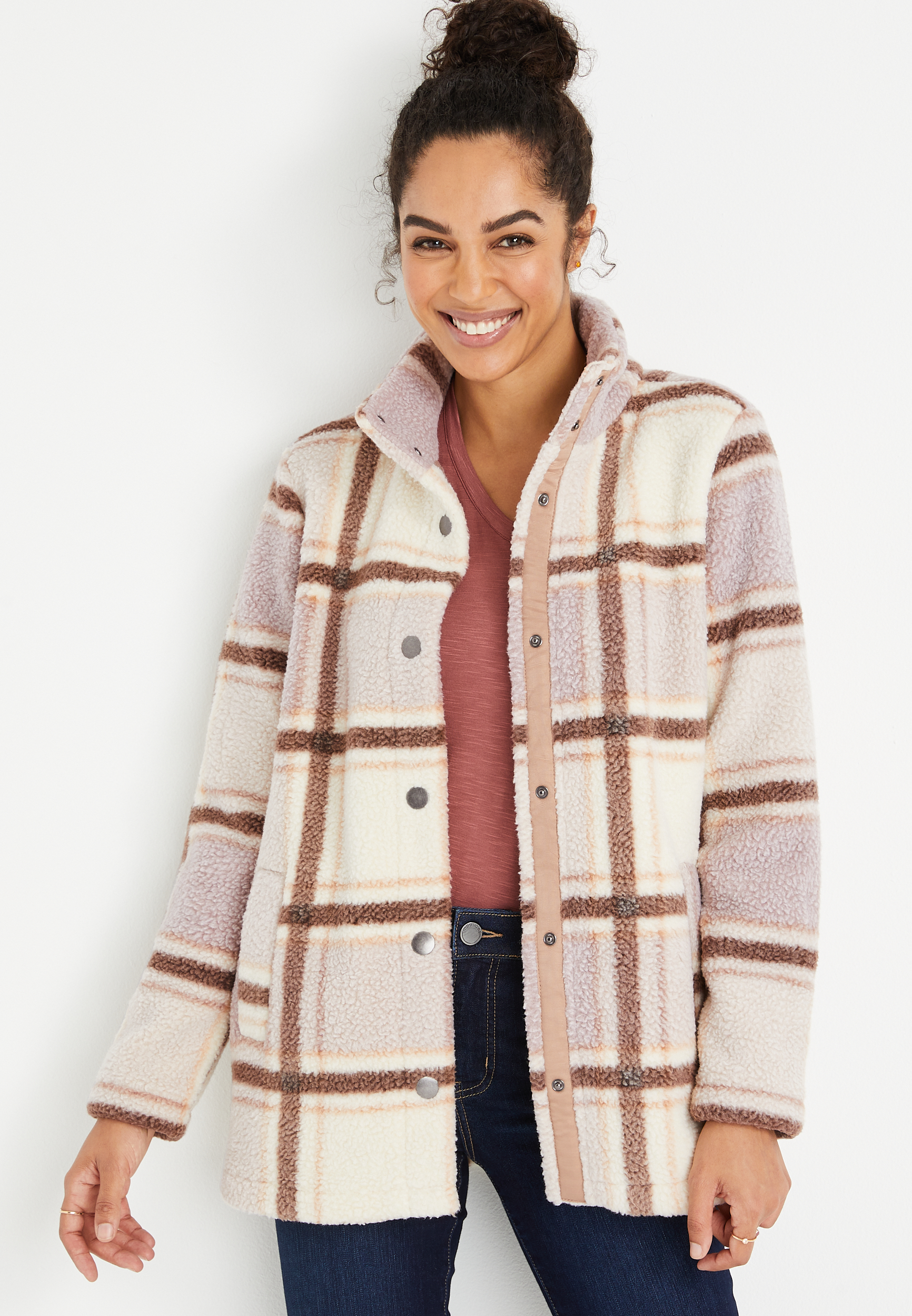 Womens plaid sherpa jacket sale