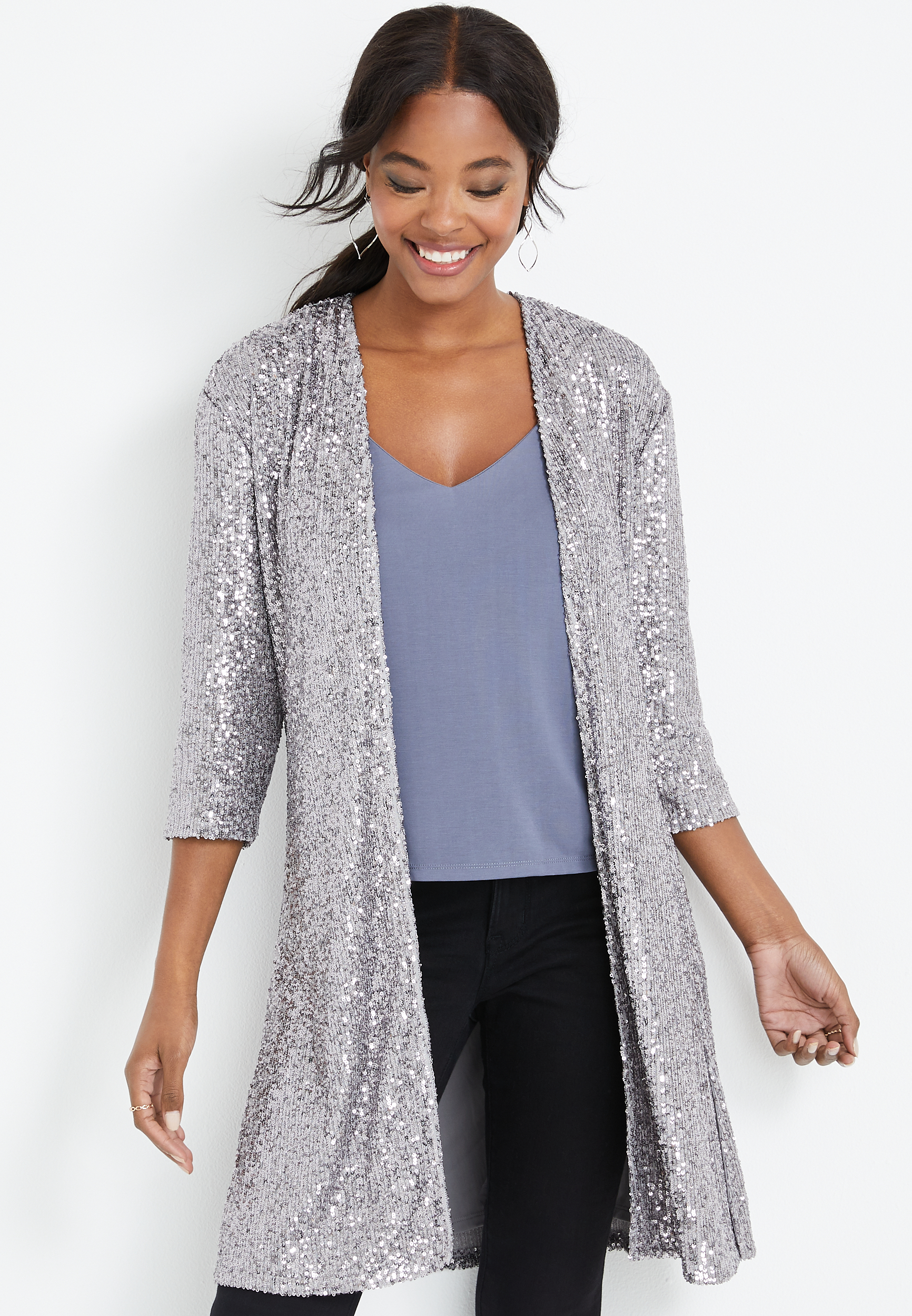 Gray Sequin Cardigan | maurices