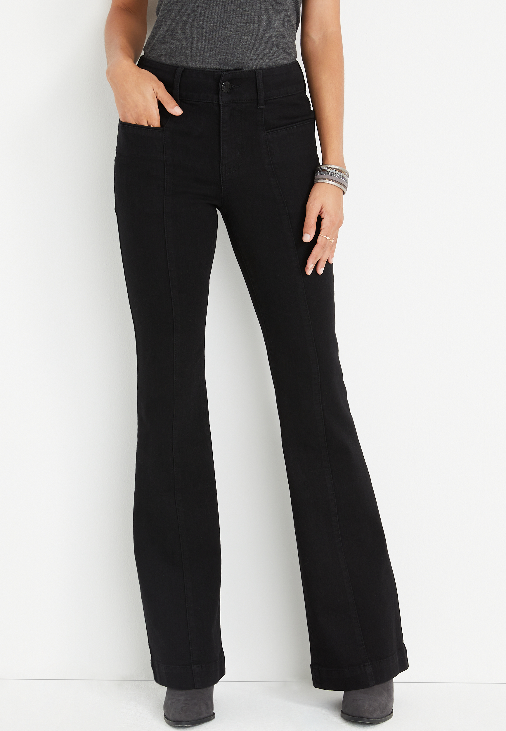 m jeans by maurices™ Black Flare Pull On High Rise Jean