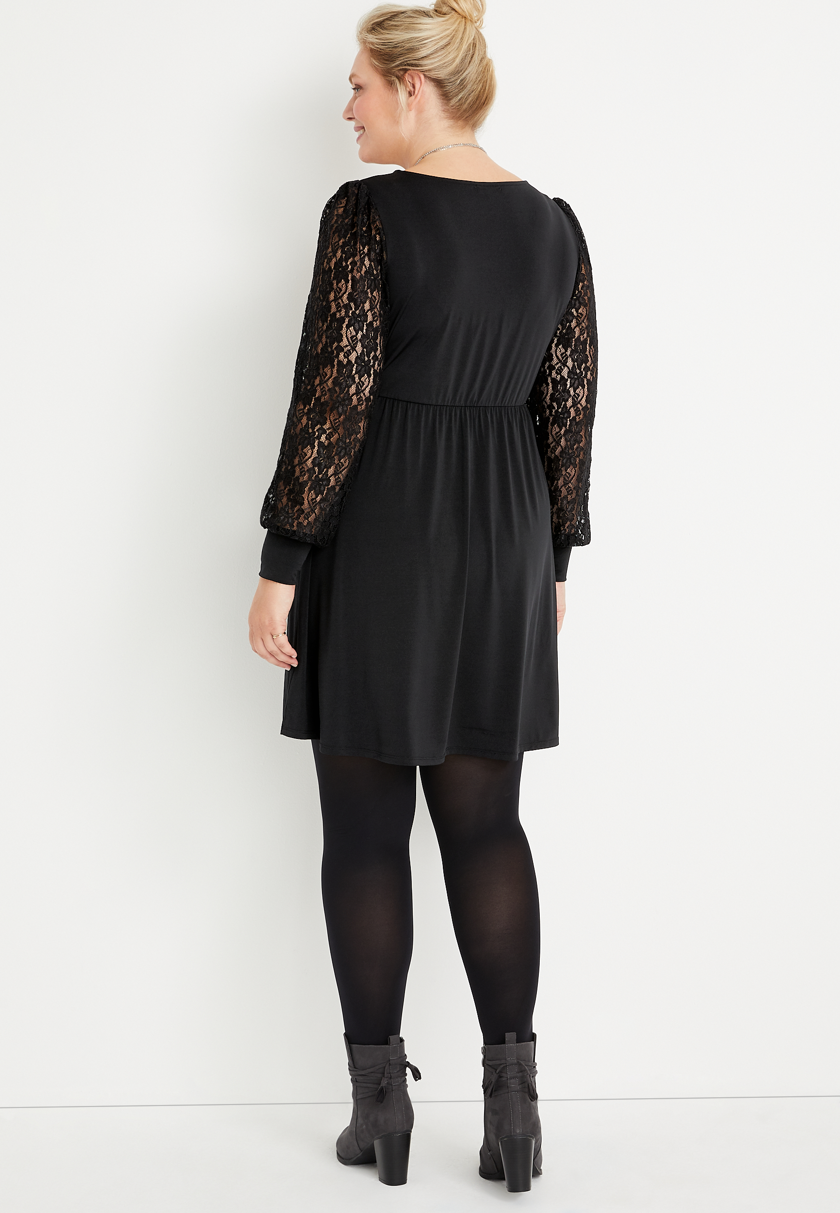 Plus Size Black Lace Sleeve Mini Dress | maurices
