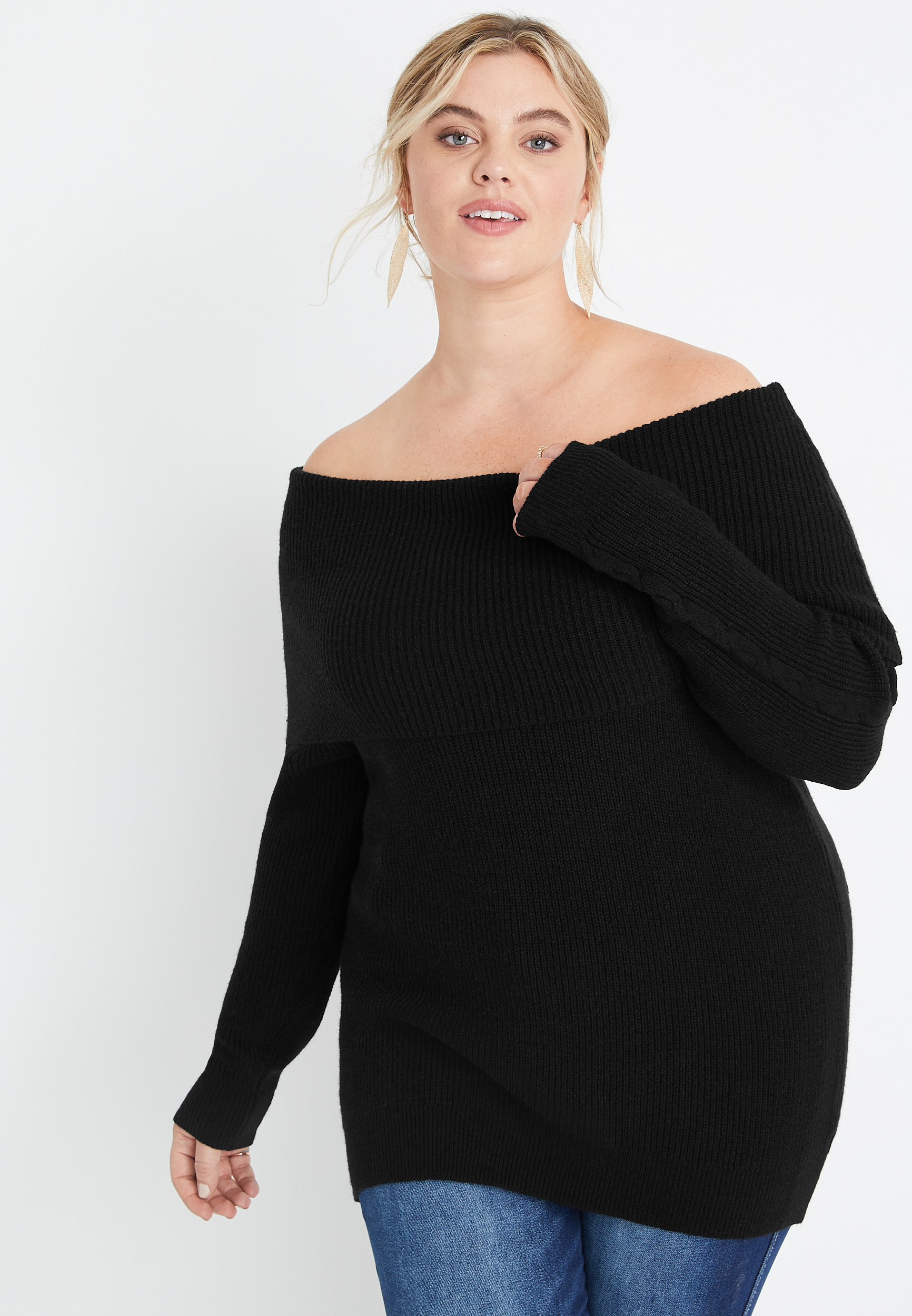 Plus size 2025 cold shoulder sweaters