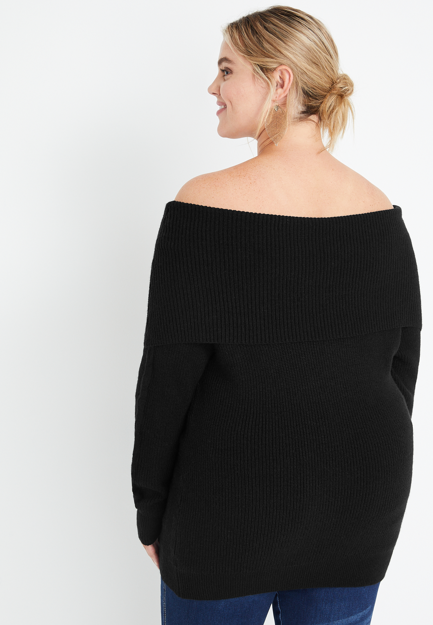 Plus Size Black Off The Shoulder Sweater