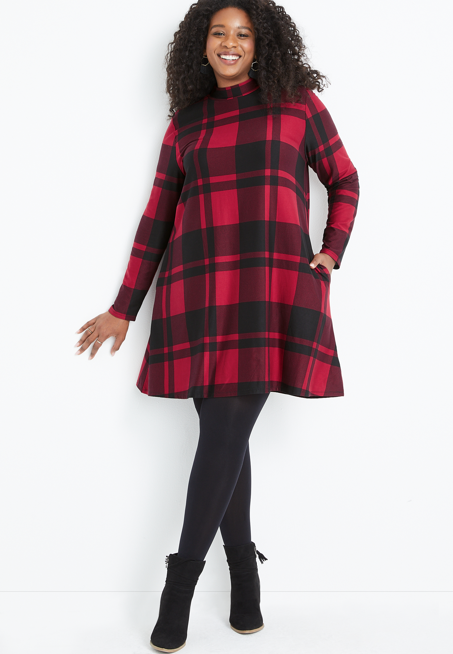 Plus size red clearance and black plaid dress