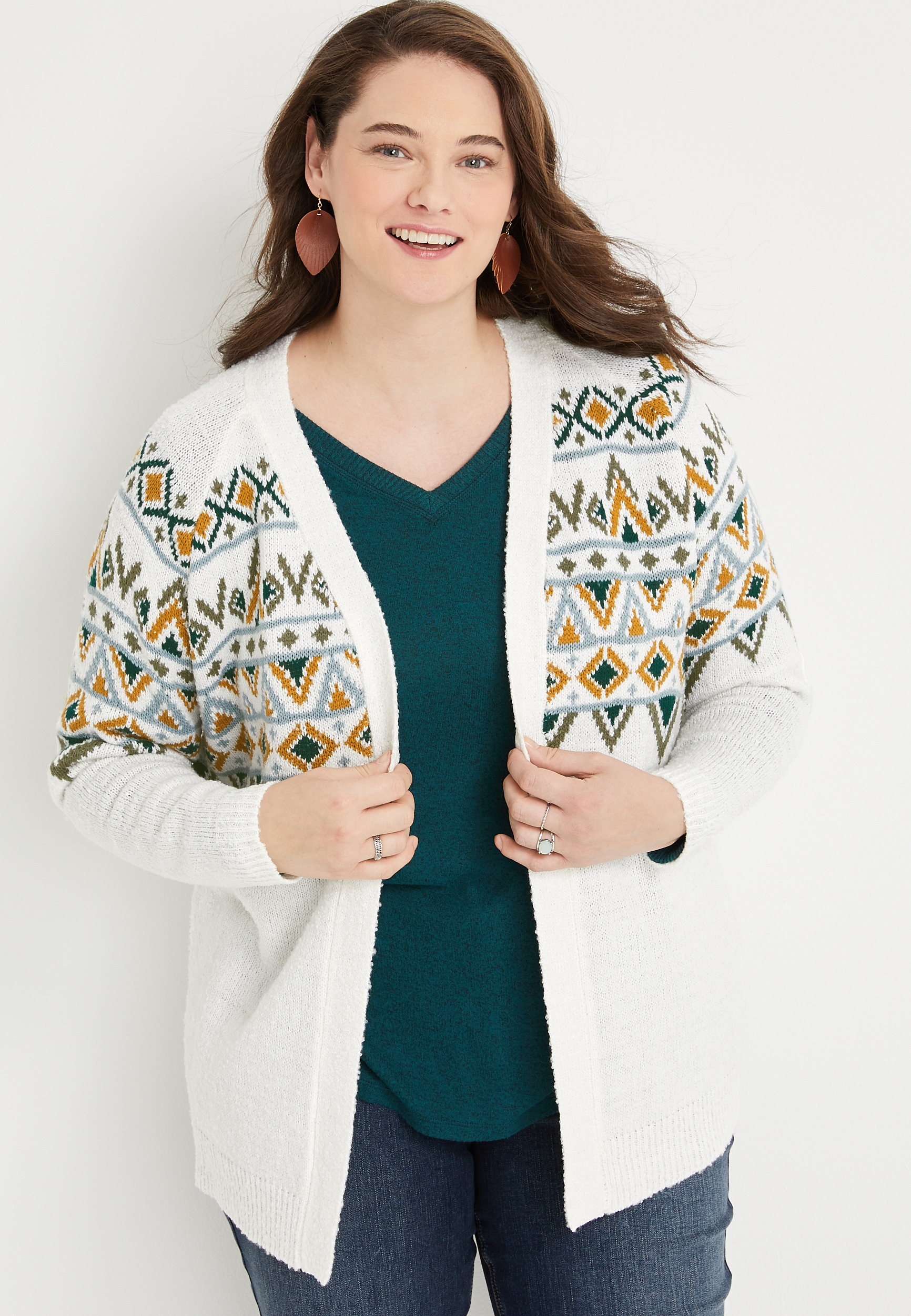 abstrakt periode Uventet Plus Size White Fair Isle Cardigan | maurices