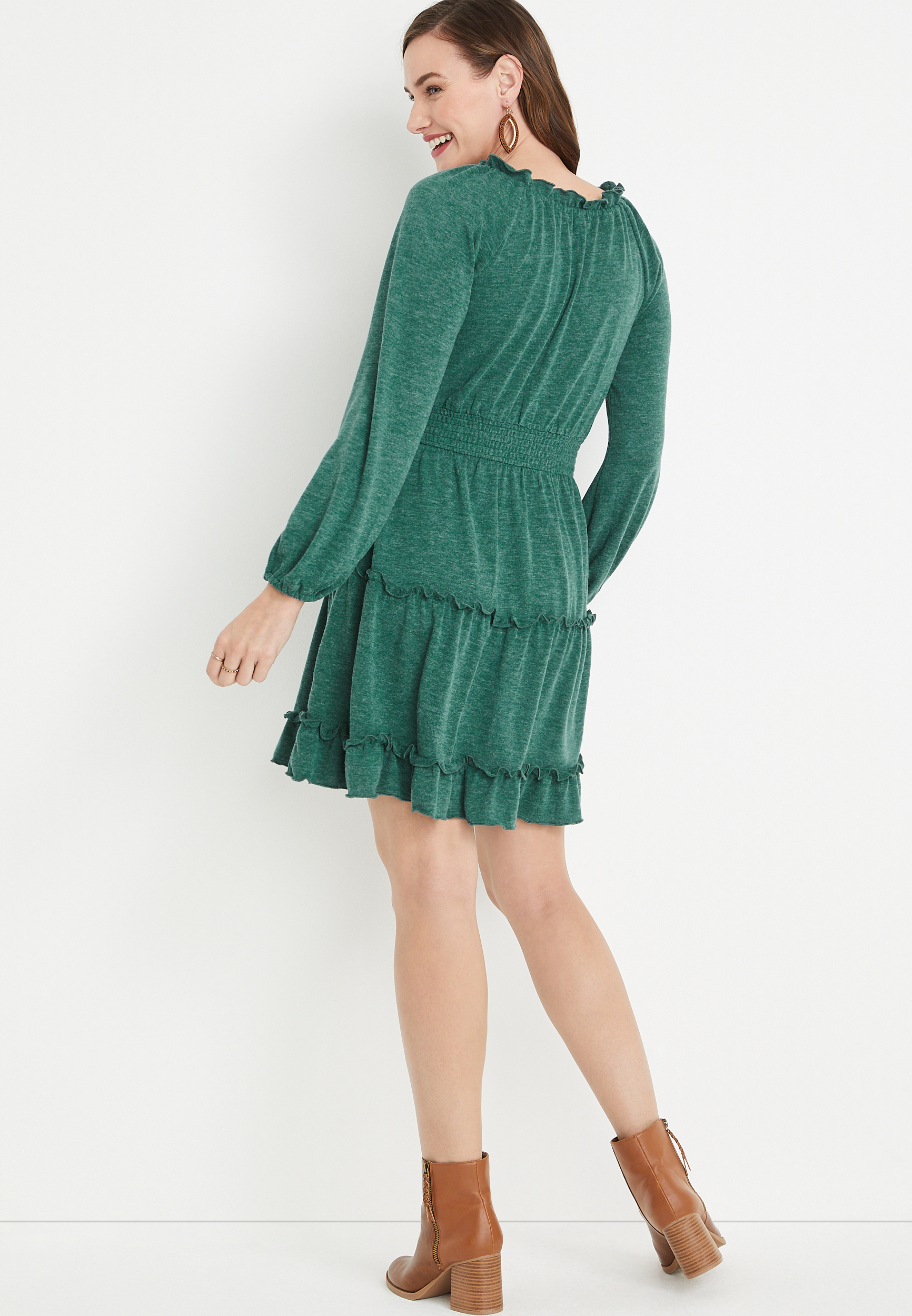 emerald green smock dress European Linen Dress - Soft Linen Dress, Relaxed Fit Dress, Womens Vacation Clothing - Stone Green main image 0